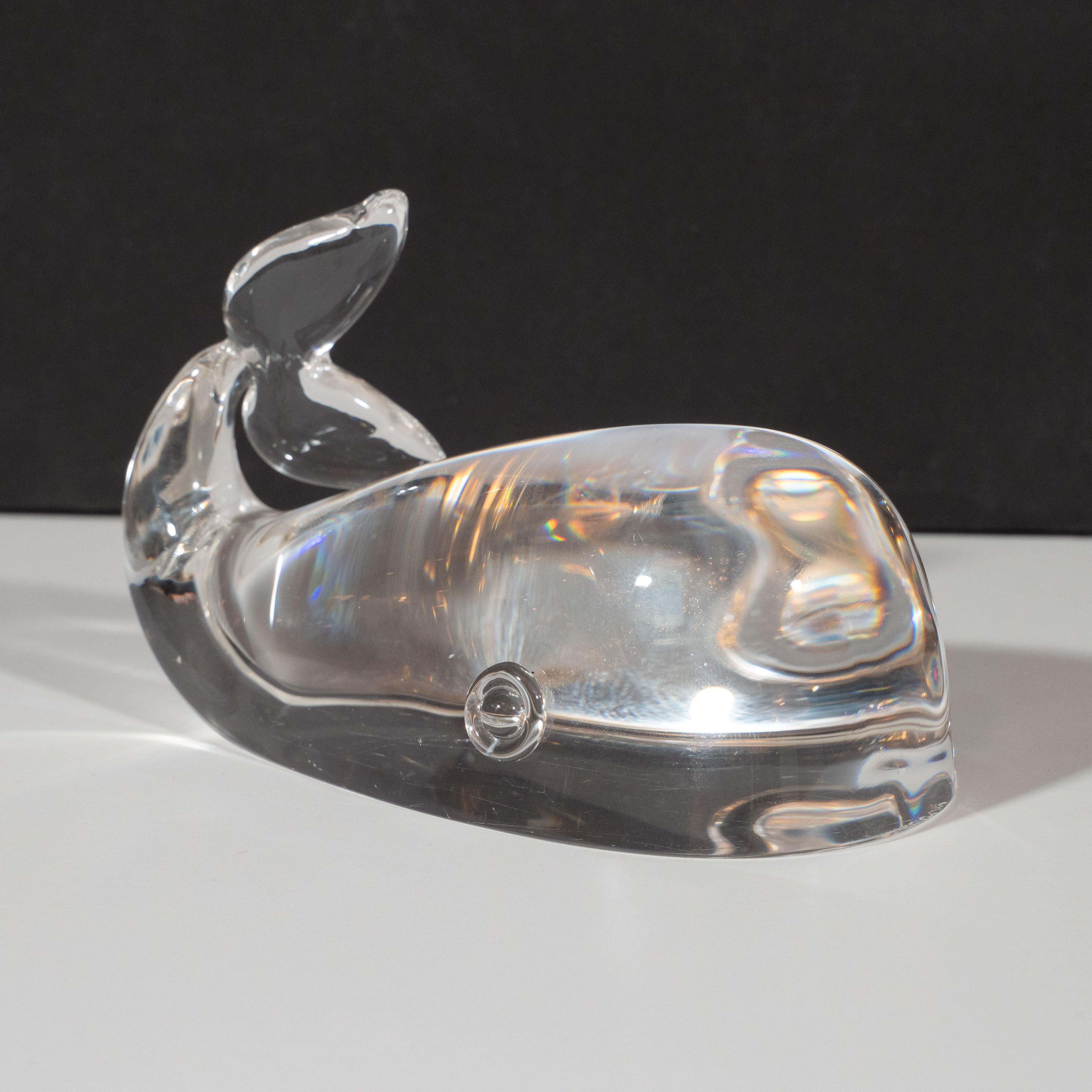 Blown Glass Mid-Century Modern Translucent Glass Beluga Whale Paperweight by Steuben