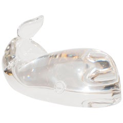 Mid-Century Modern Translucent Glass Beluga Whale Paperweight by Steuben