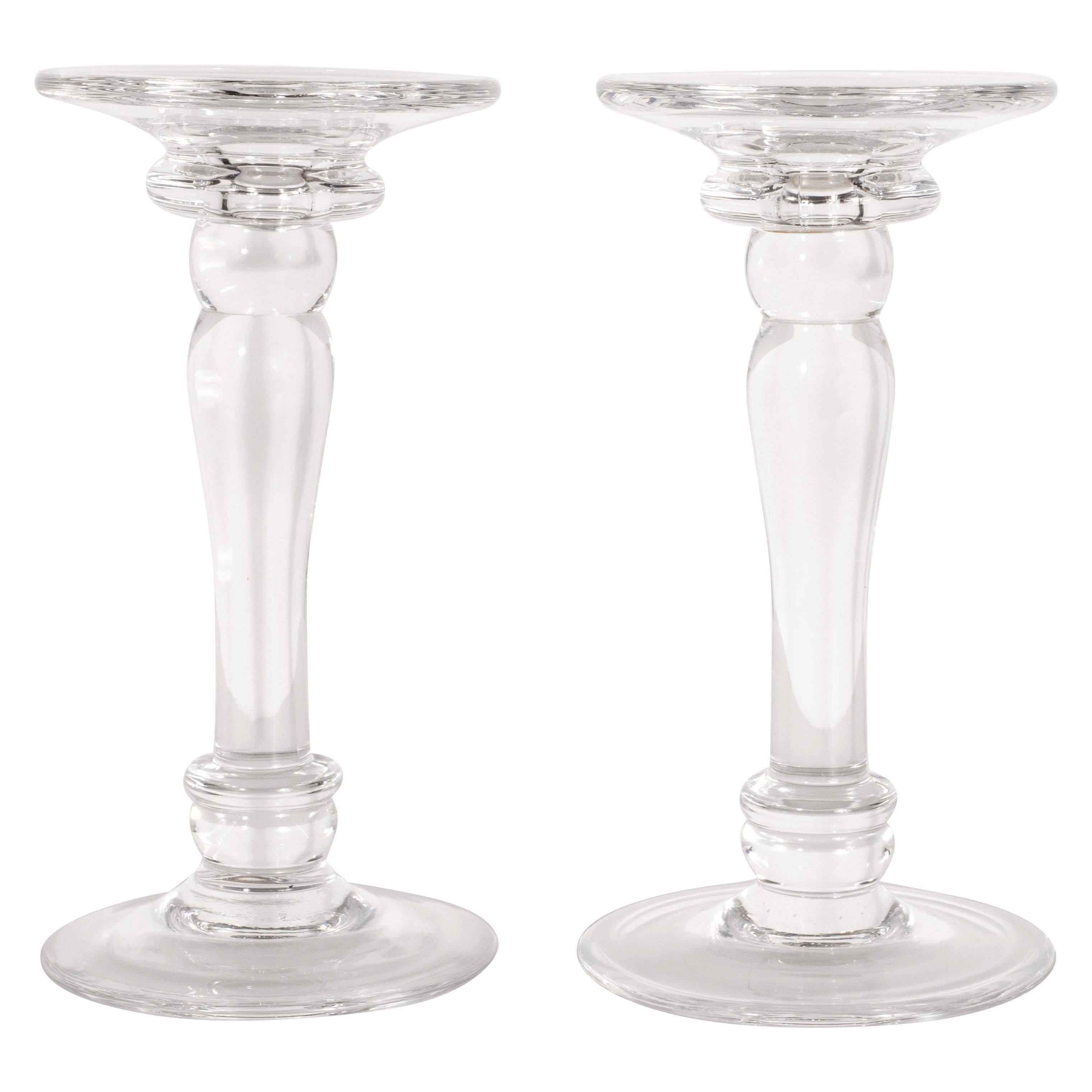 Mid-Century Modern Translucent Glass Doric Column Candlesticks For Sale
