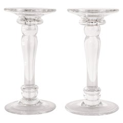 Vintage Mid-Century Modern Translucent Glass Doric Column Candlesticks