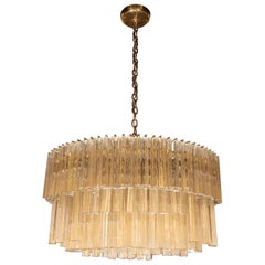 Mid-Century Modern Translucent Glass Oval Chandelier with Brass Fittings, Camer