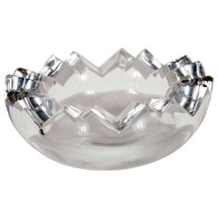 Mid-Century Modern Translucent Glass Serrated Top Bowl Signed by Rosenthal