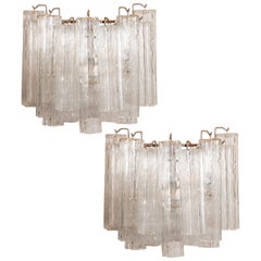 Mid-Century Modern Translucent Glass Tronchi Sconces with Nickel Fittings