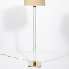 Mid-Century Modern Translucent Lucite & Polished Brass Floor Lamp signed Hansen