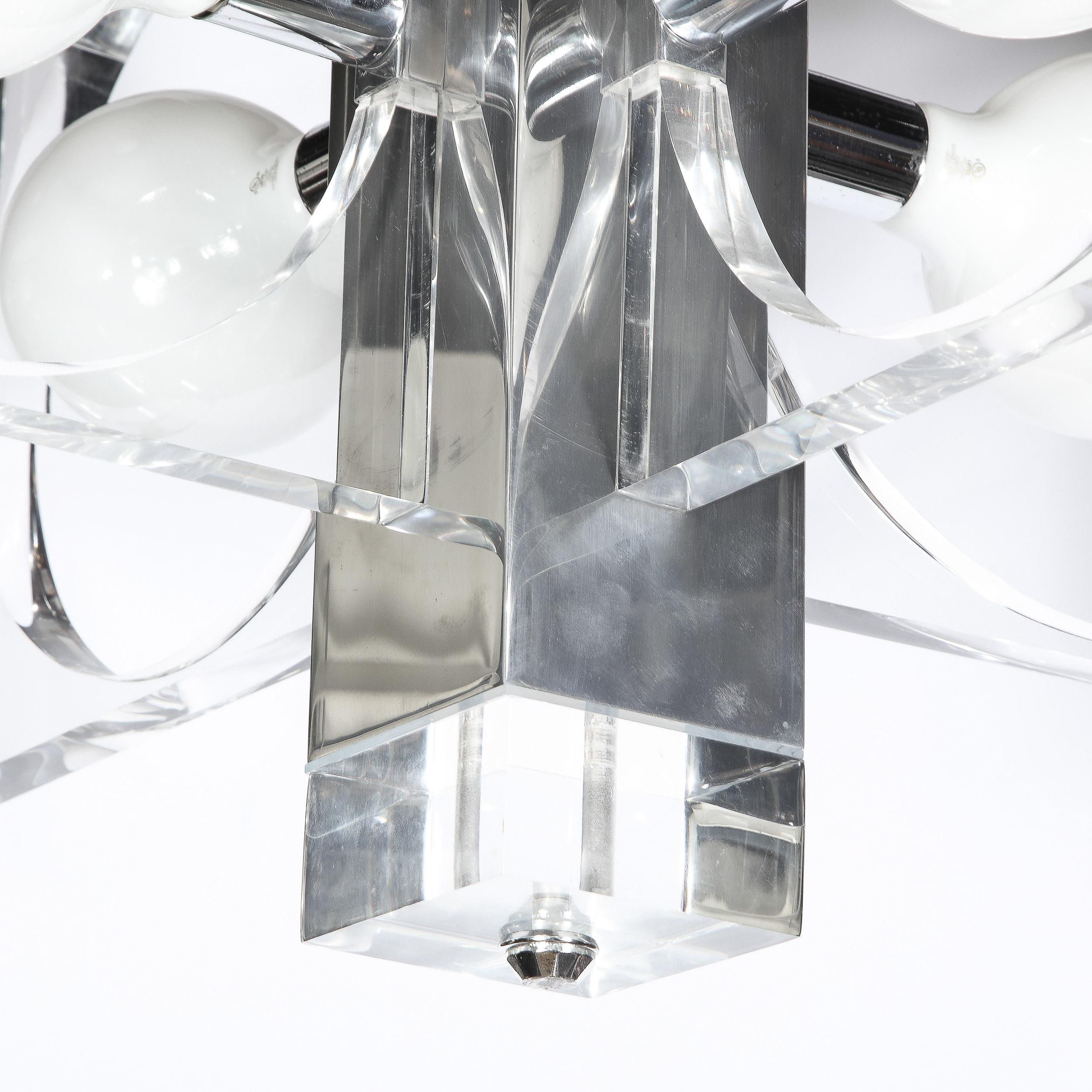 Mid-Century Modern Translucent Lucite & Polished Chrome Cut Out Chandelier For Sale 7