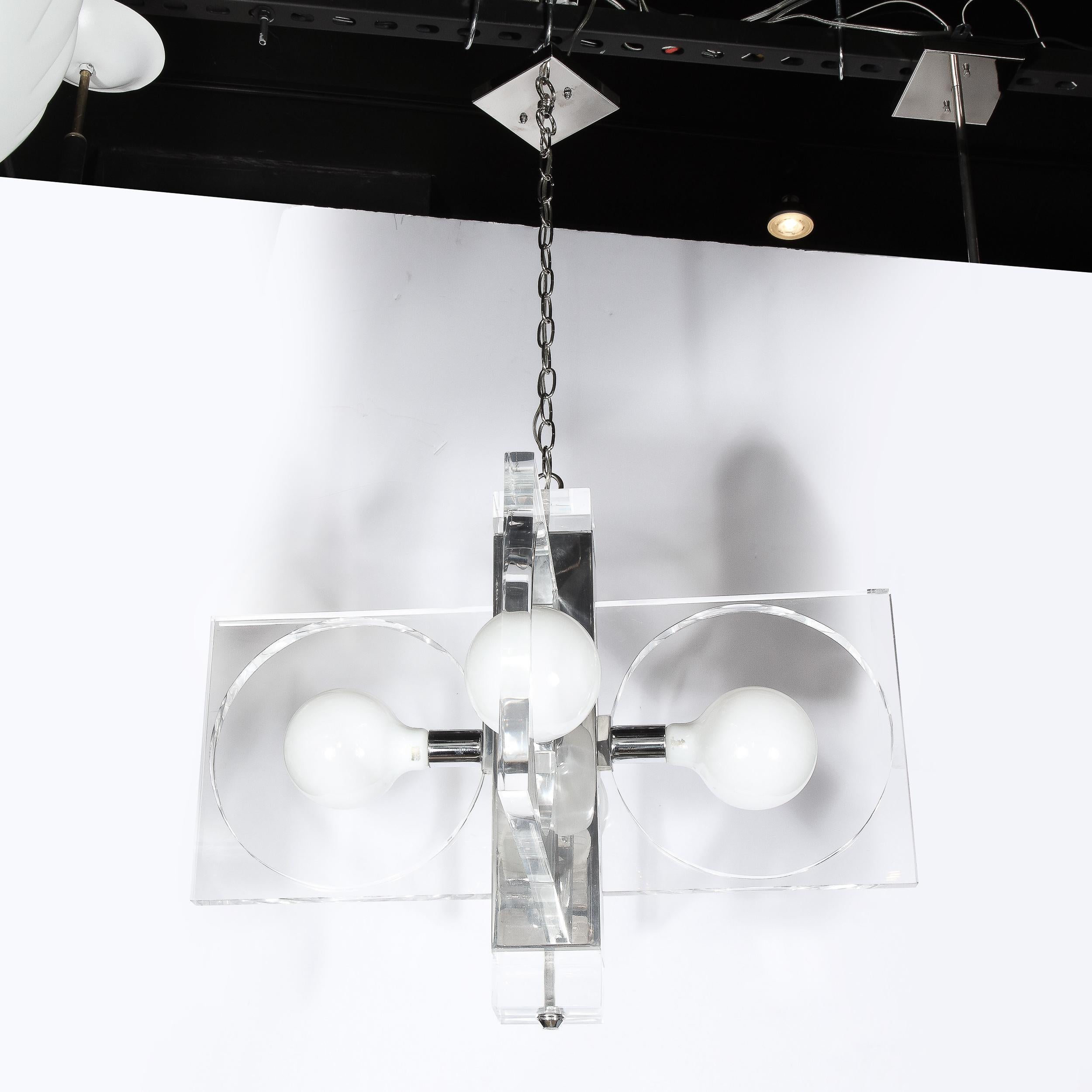 Mid-Century Modern Translucent Lucite & Polished Chrome Cut Out Chandelier For Sale 8
