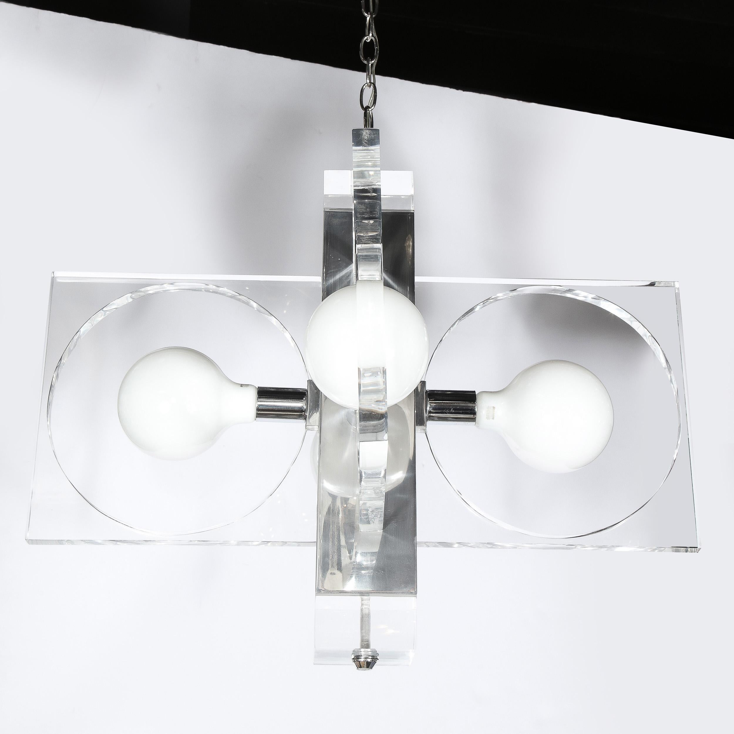 Mid-Century Modern Translucent Lucite & Polished Chrome Cut Out Chandelier For Sale 11