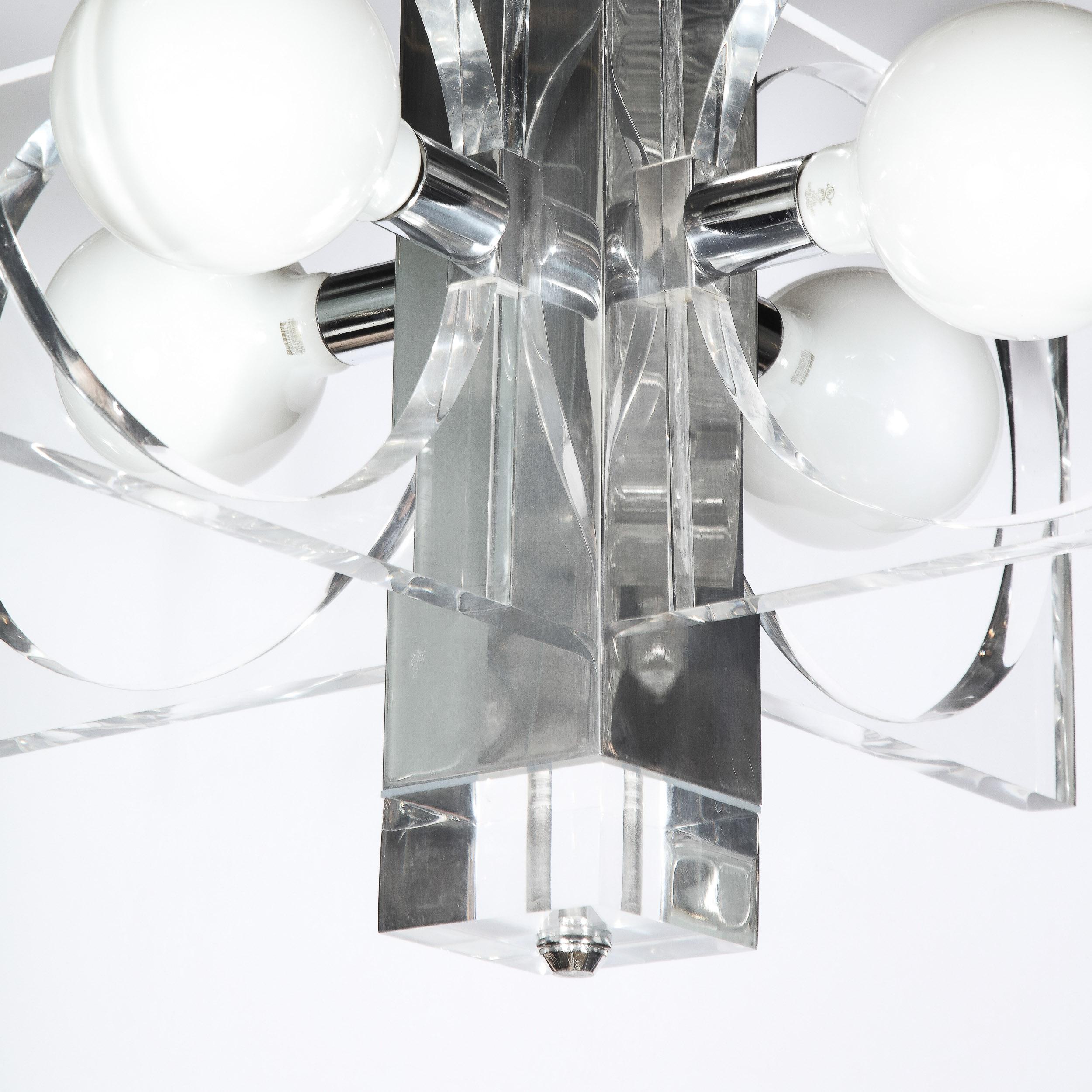 Mid-Century Modern Translucent Lucite & Polished Chrome Cut Out Chandelier For Sale 13