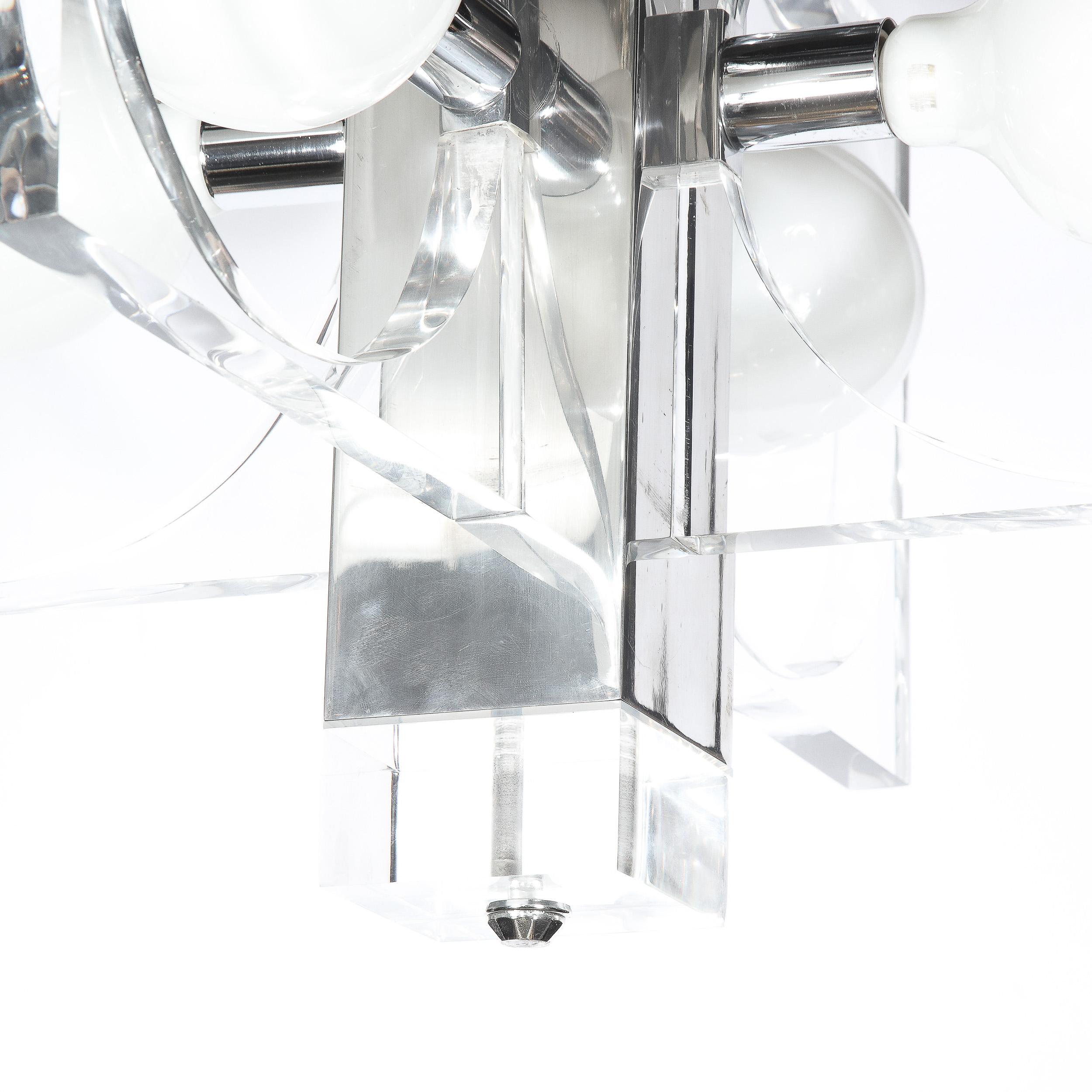 Late 20th Century Mid-Century Modern Translucent Lucite & Polished Chrome Cut Out Chandelier For Sale
