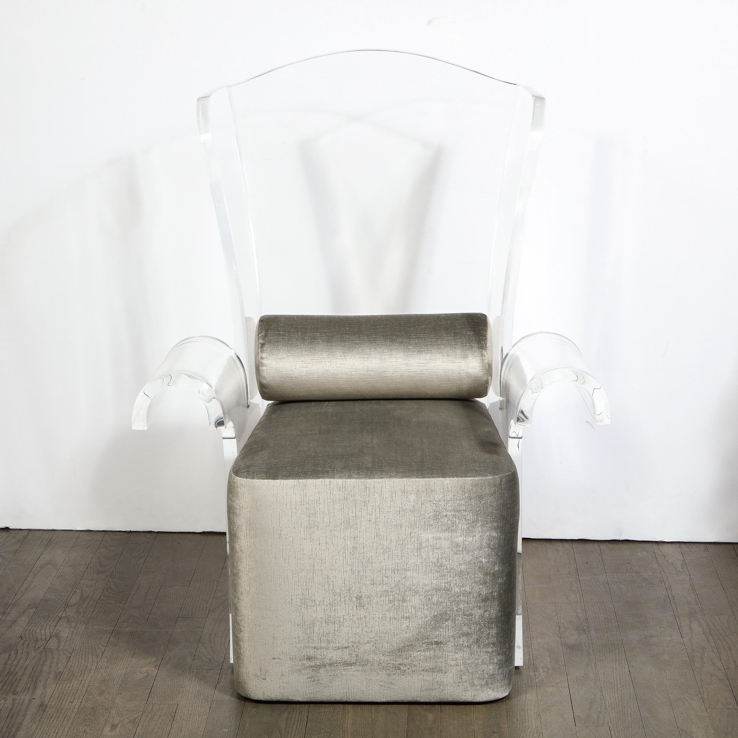 Mid-Century Modern Translucent Lucite Wing Armchair in Platinum Velvet 7