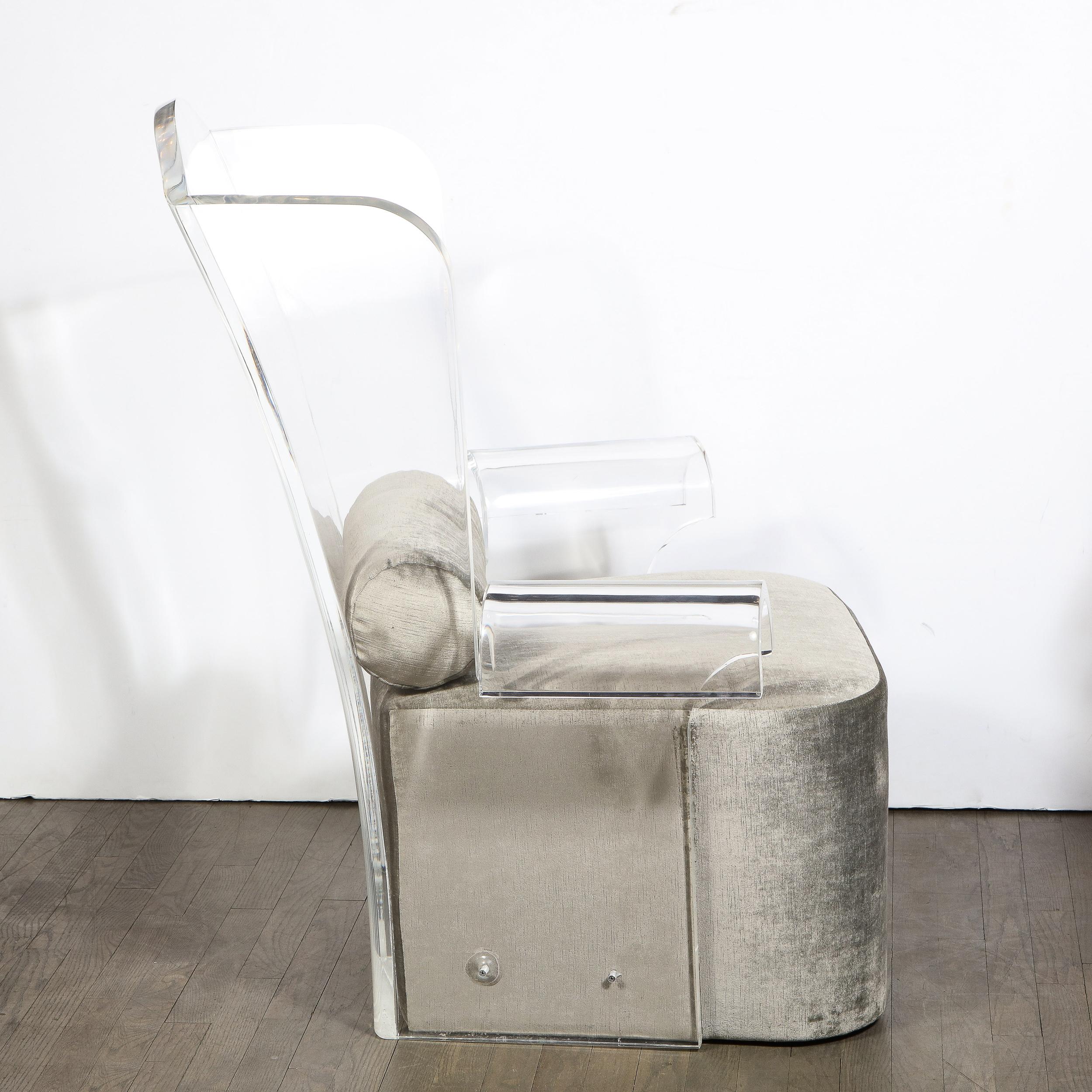 Mid-Century Modern Translucent Lucite Wing Armchair in Platinum Velvet 1