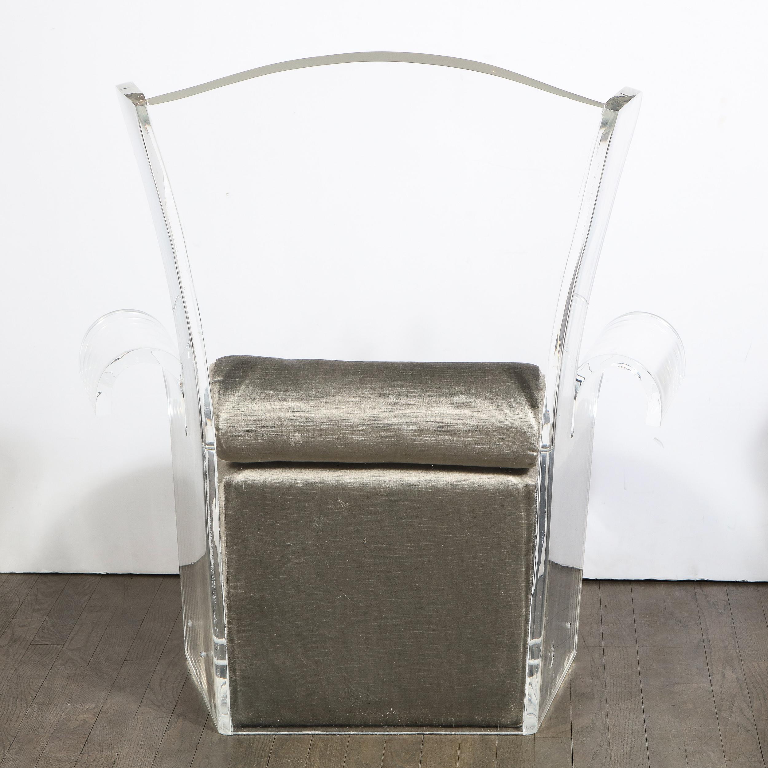 Mid-Century Modern Translucent Lucite Wing Armchair in Platinum Velvet 3