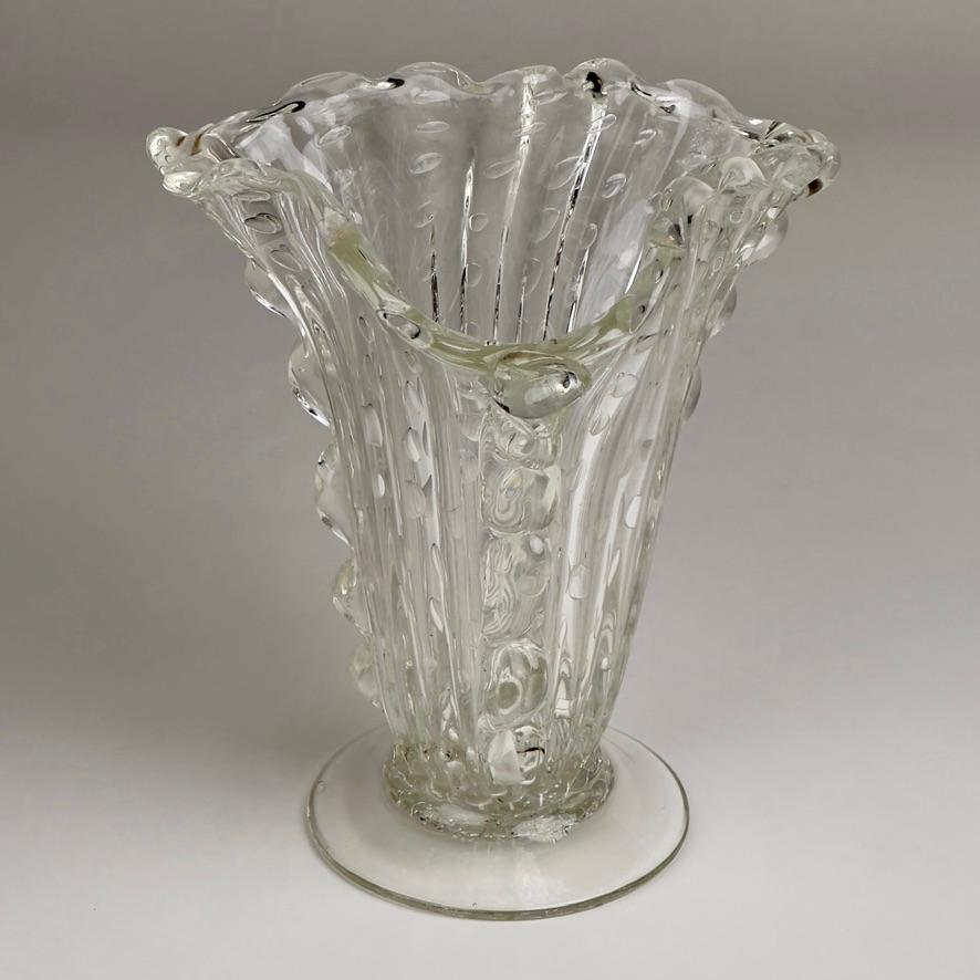 Italian Mid-Century Modern Transparent Bullicante Murano Art Glass Vase by Barovier&Toso For Sale