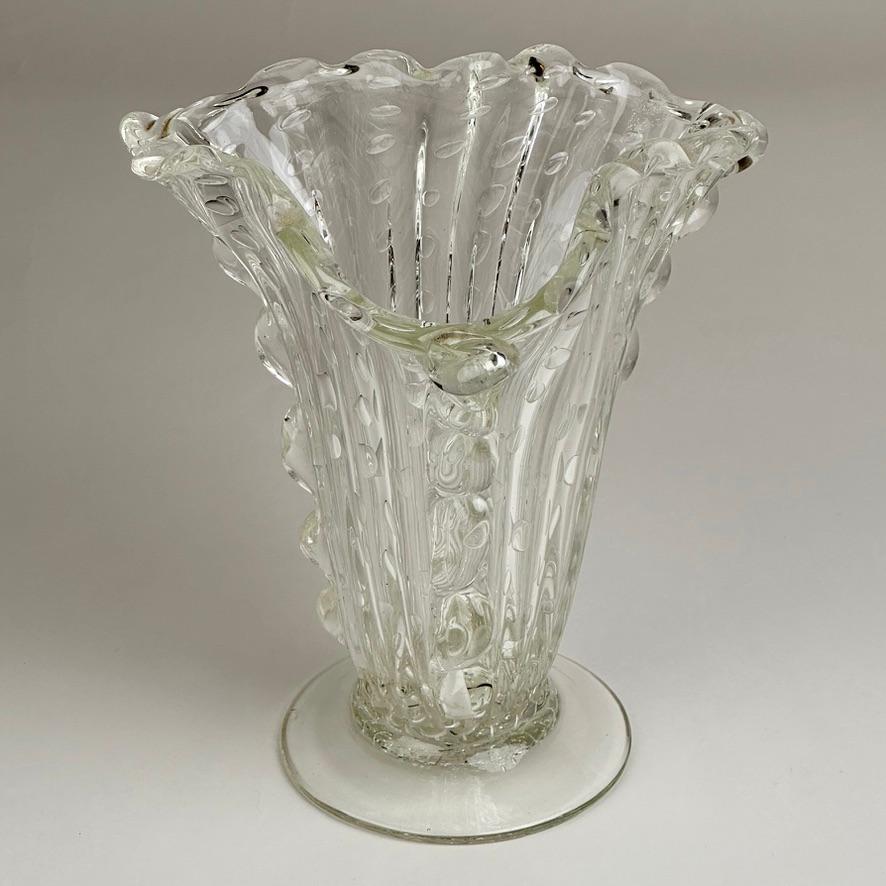 Mid-Century Modern Transparent Bullicante Murano Art Glass Vase by Barovier&Toso In Good Condition For Sale In Firenze, Tuscany