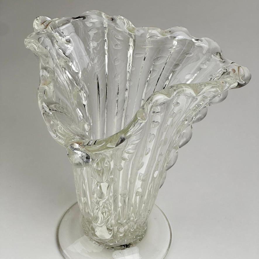 Murano Glass Mid-Century Modern Transparent Bullicante Murano Art Glass Vase by Barovier&Toso For Sale
