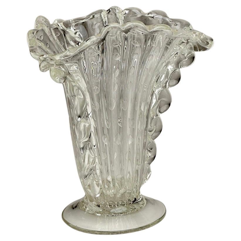 Mid-Century Modern Transparent Bullicante Murano Art Glass Vase by Barovier&Toso For Sale