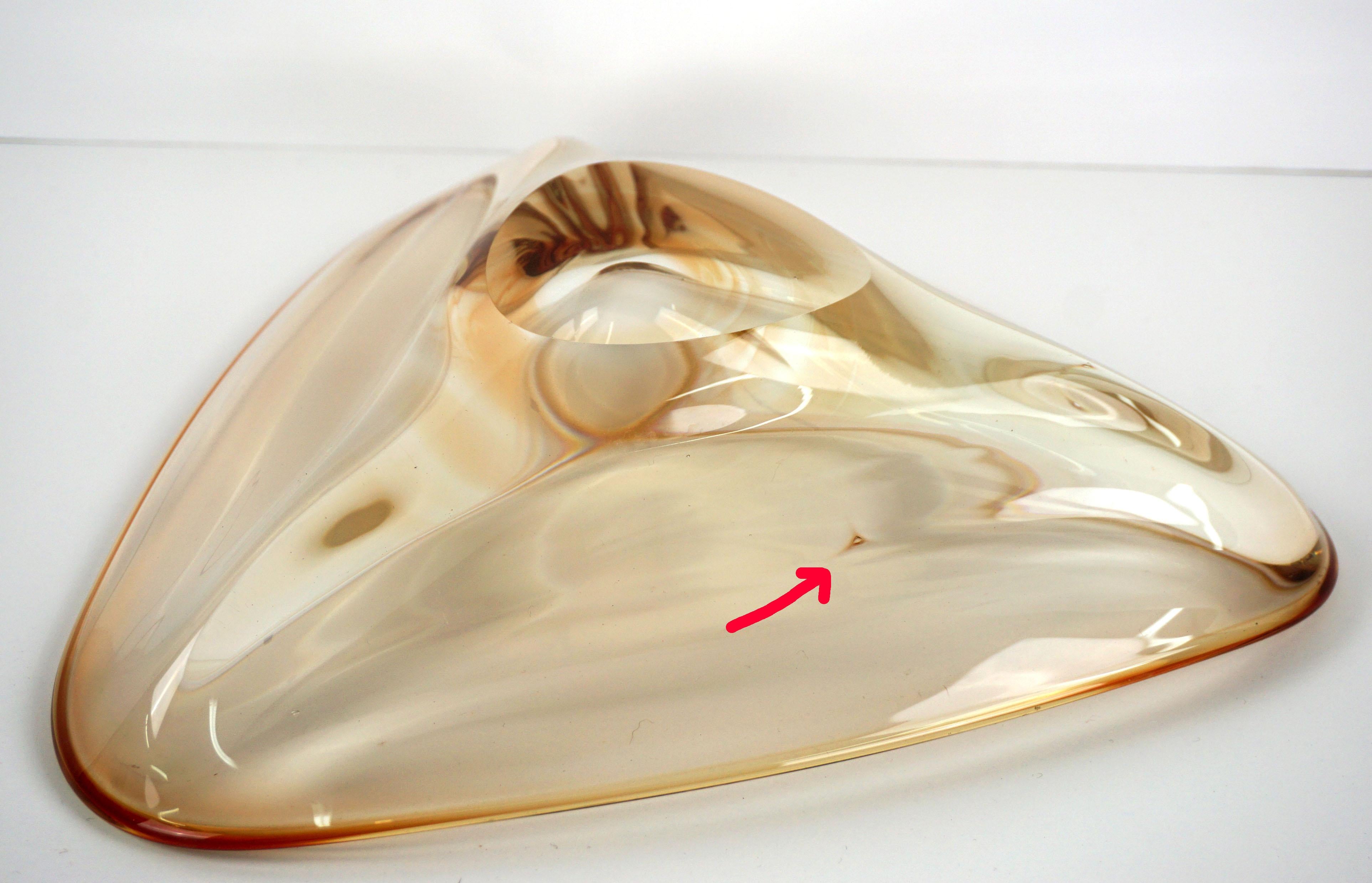 Italian Mid-Century Modern Triangle Transparent Golden Yellow Minimal Murano Glass Bowl