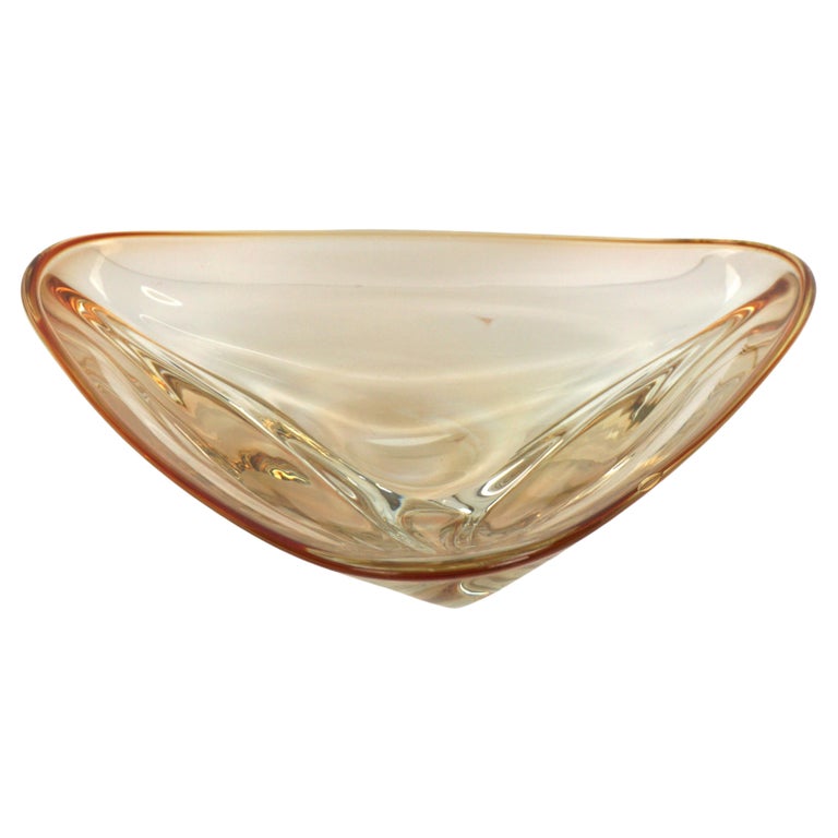Mid-Century Modern Transparent Golden Yellow Murano Triangle Glass Bowl For Sale