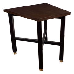 Mid-Century Modern Trapezoidal Walnut Side Table with Brass Sabots by Dunbar
