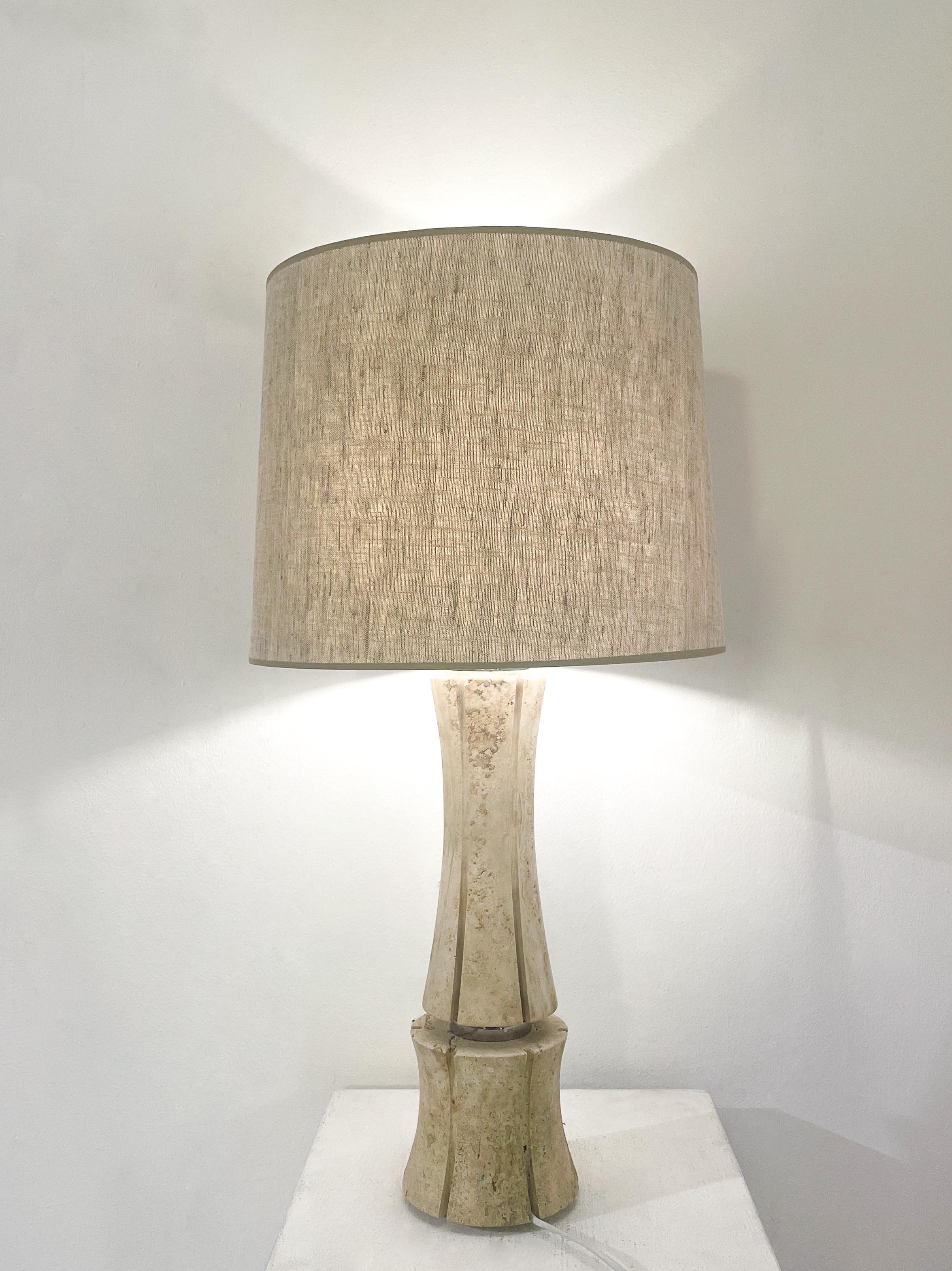 Italian Mid-Century Modern Travertine Table Lamp, Italy, 1970s For Sale
