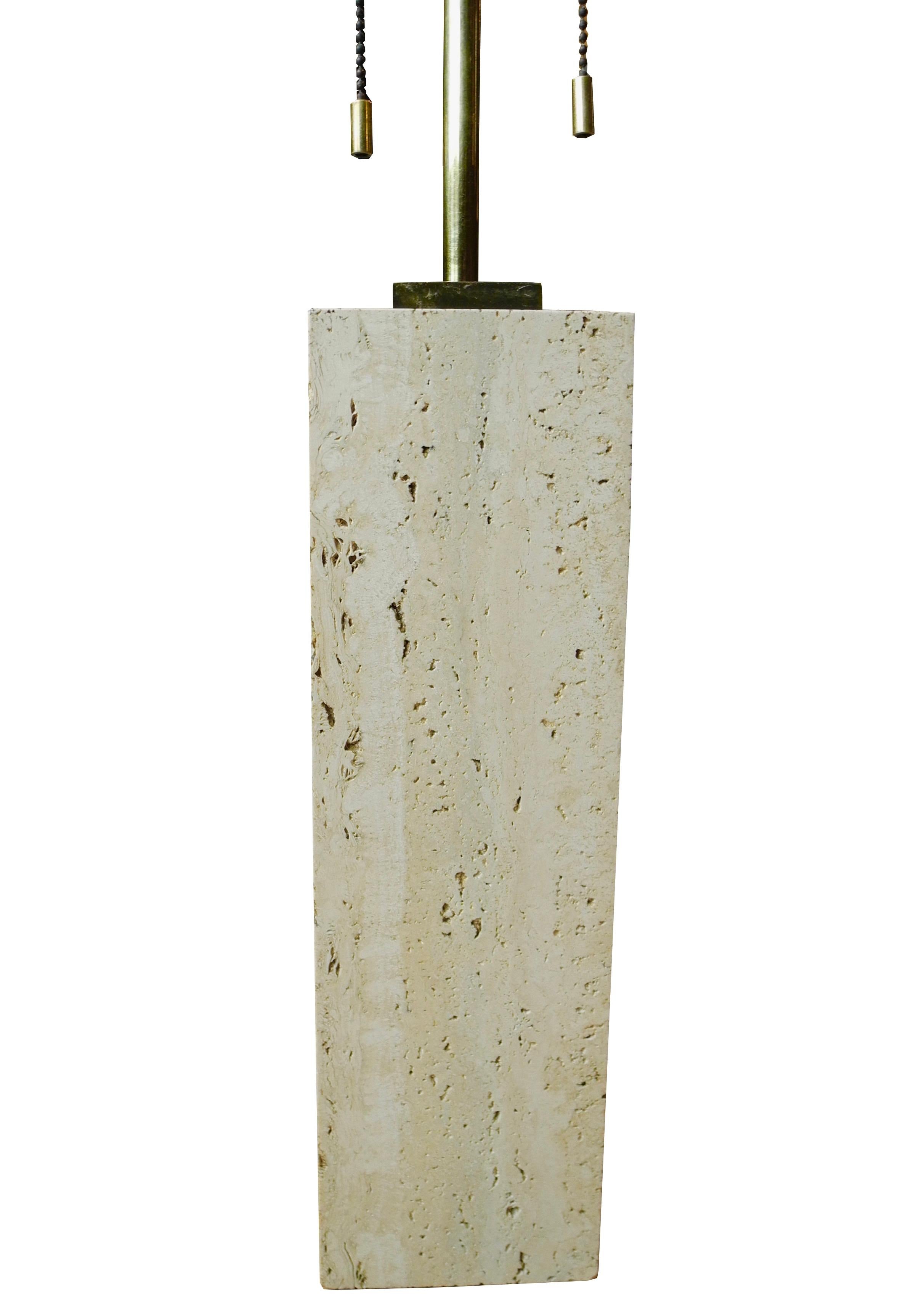 Mid-Century Modern Travertine and Brass Lamp by T.H.Robsjohn-Gibbings In Good Condition For Sale In Hudson, NY