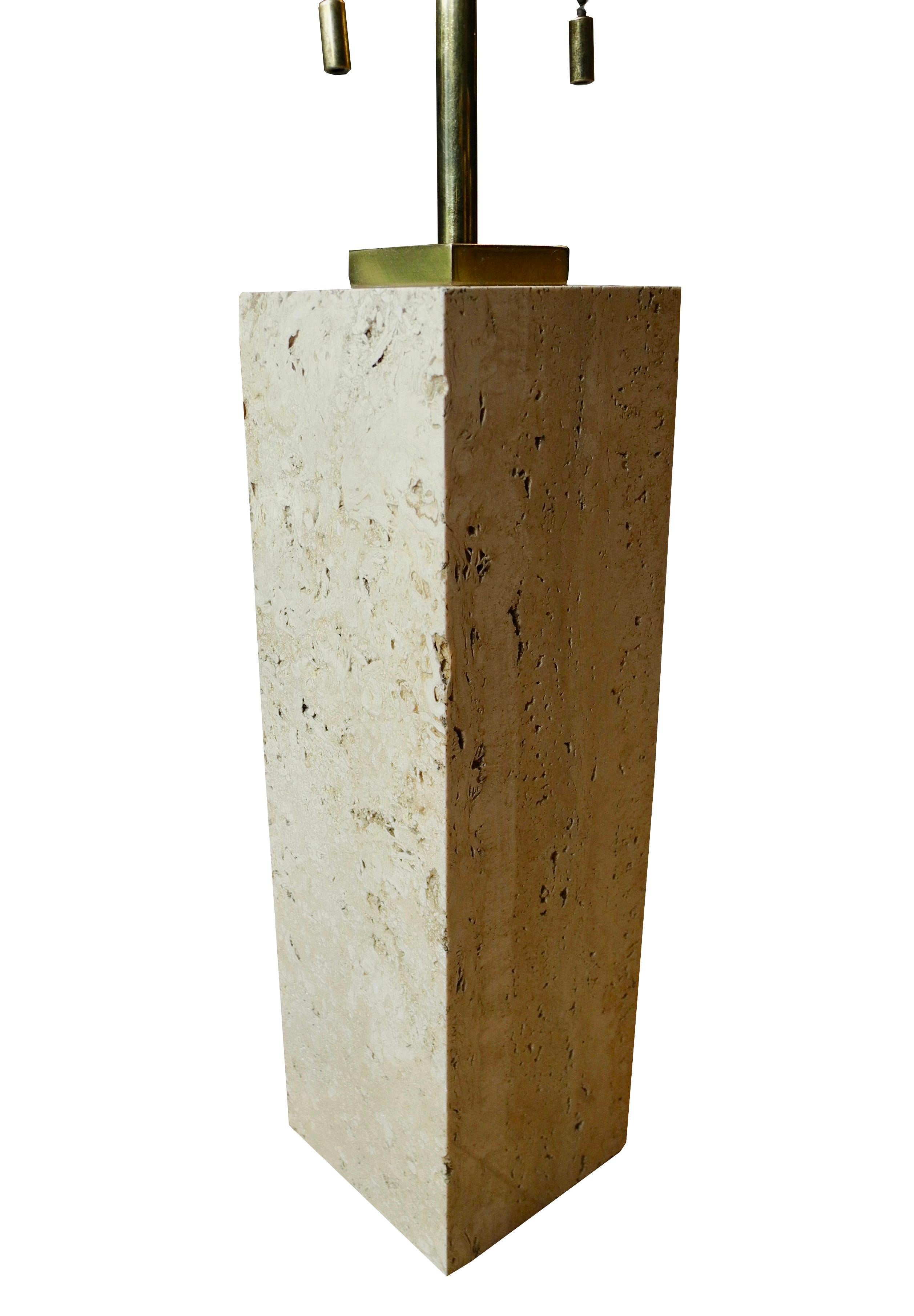 20th Century Mid-Century Modern Travertine and Brass Lamp by T.H.Robsjohn-Gibbings For Sale