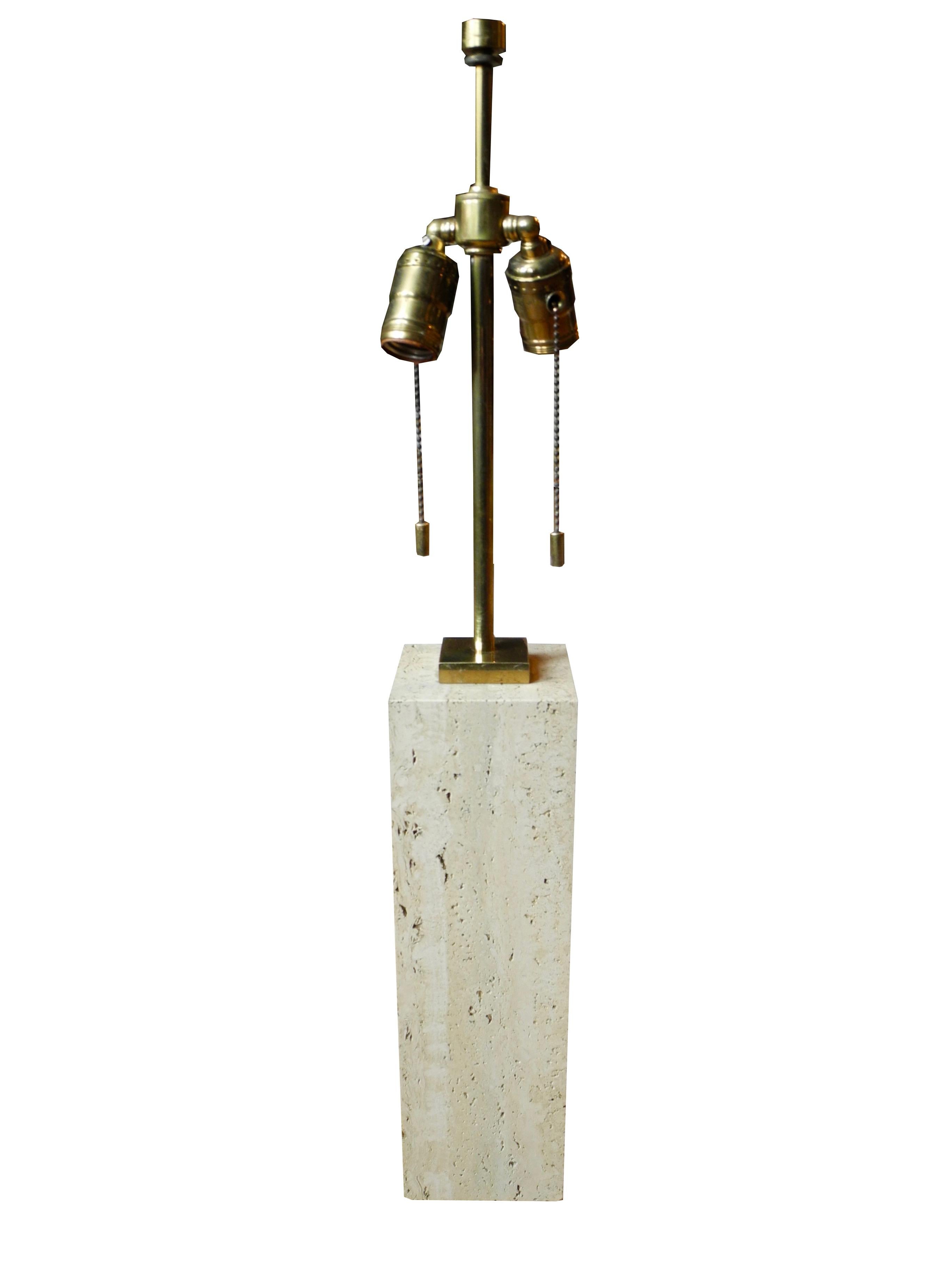 Mid-Century Modern Travertine and Brass Lamp by T.H.Robsjohn-Gibbings For Sale 3