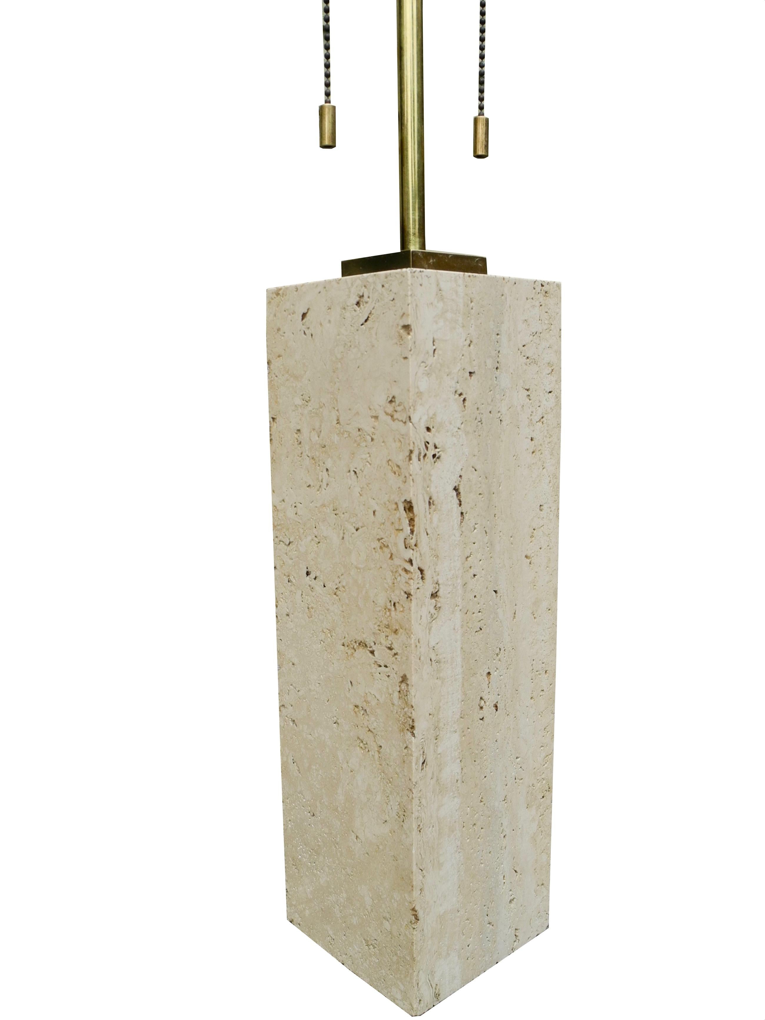 American Mid-Century Modern Travertine and Brass Lamp by TH Robsjohn-Gibbings For Sale
