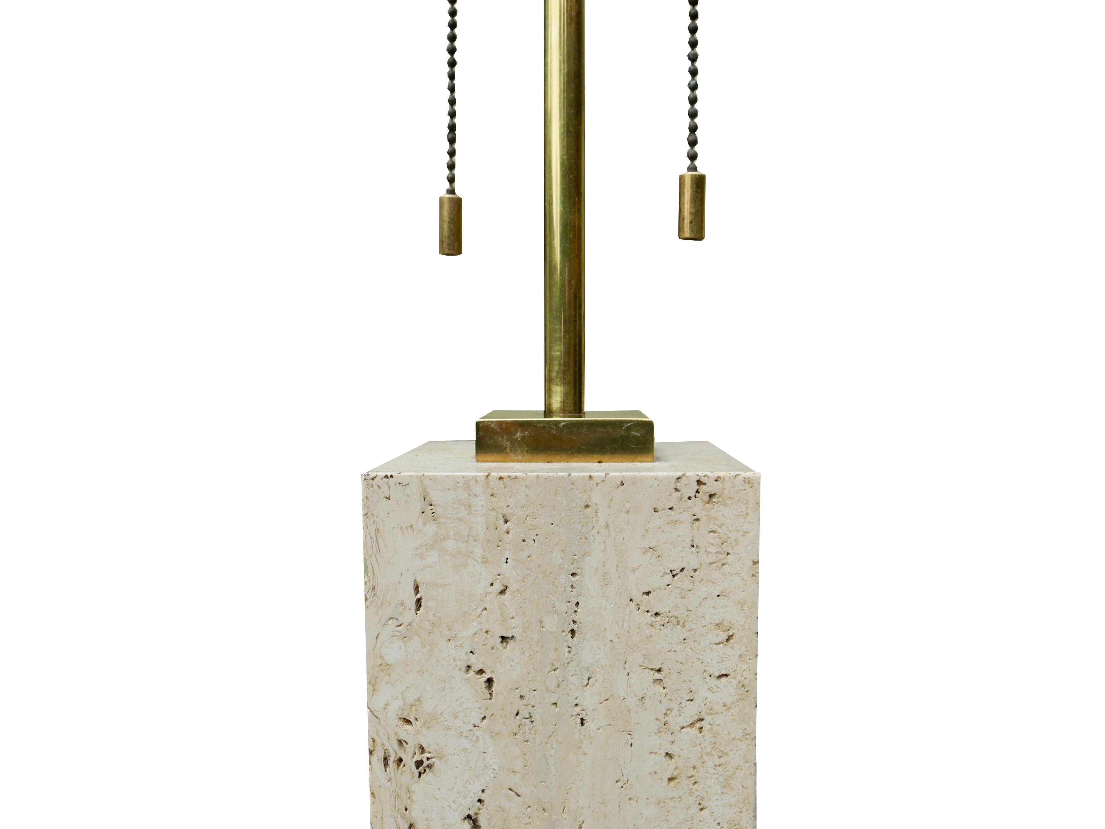 20th Century Mid-Century Modern Travertine and Brass Lamp by TH Robsjohn-Gibbings For Sale
