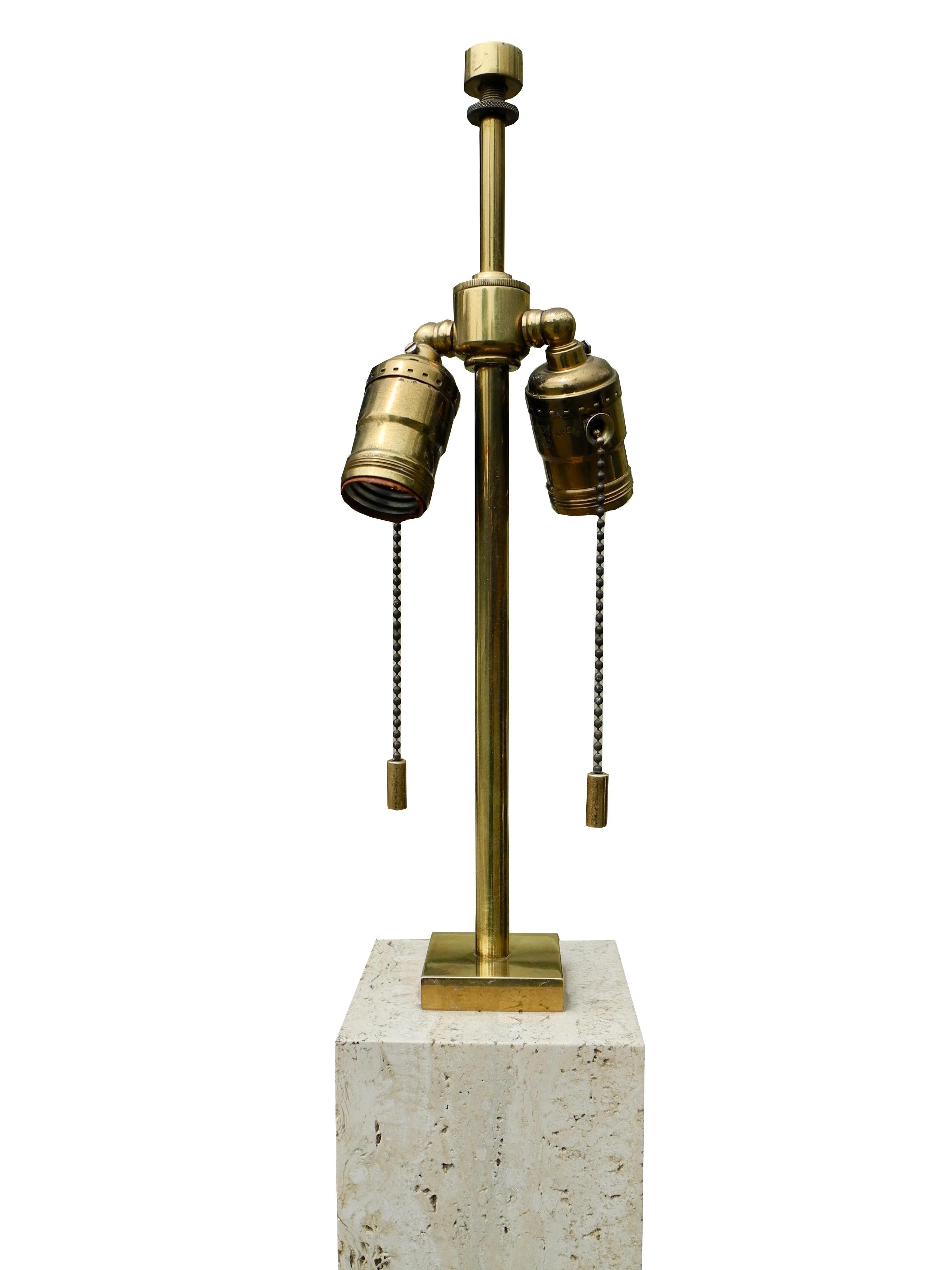 Mid-Century Modern Travertine and Brass Lamp by TH Robsjohn-Gibbings For Sale 1