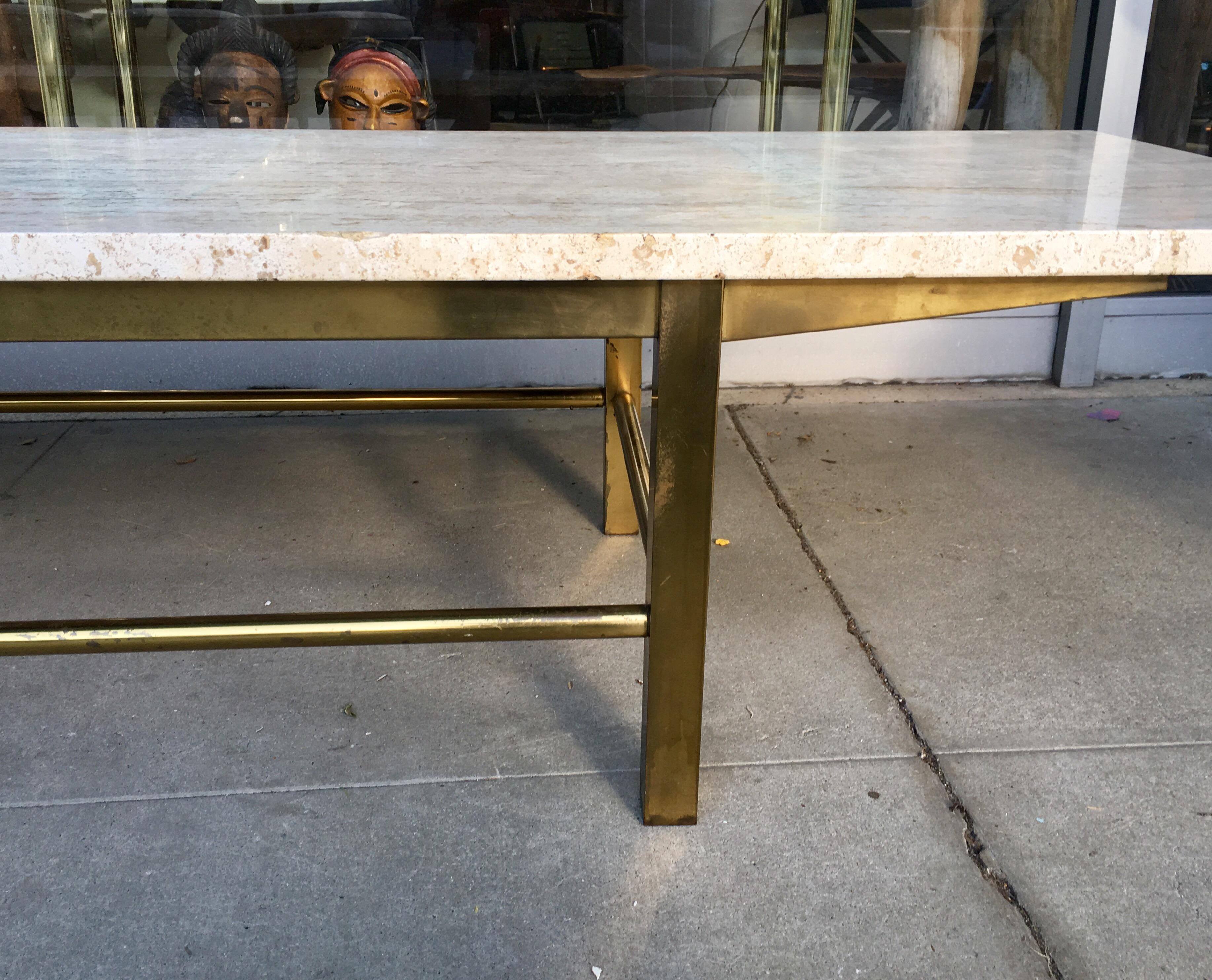 Other Mid-Century Probber Style Modern Travertine and Brass Rectangle Coffee Table