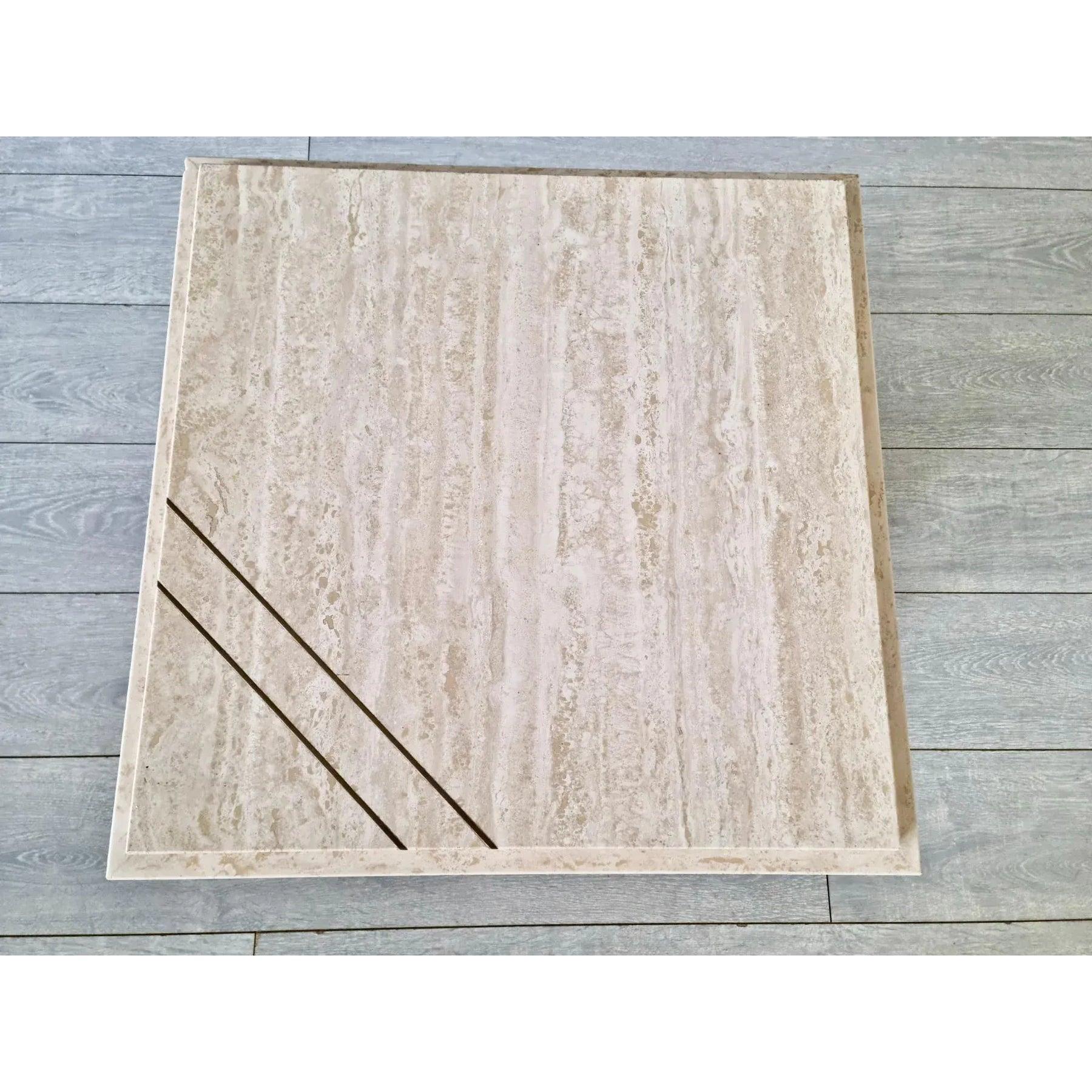Table basse en métal et travertin de style moderne Willy Rizzo en vente 3