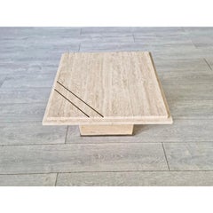 Mid Century Modern Travertine and Metal Coffee Table Willy Rizzo Style