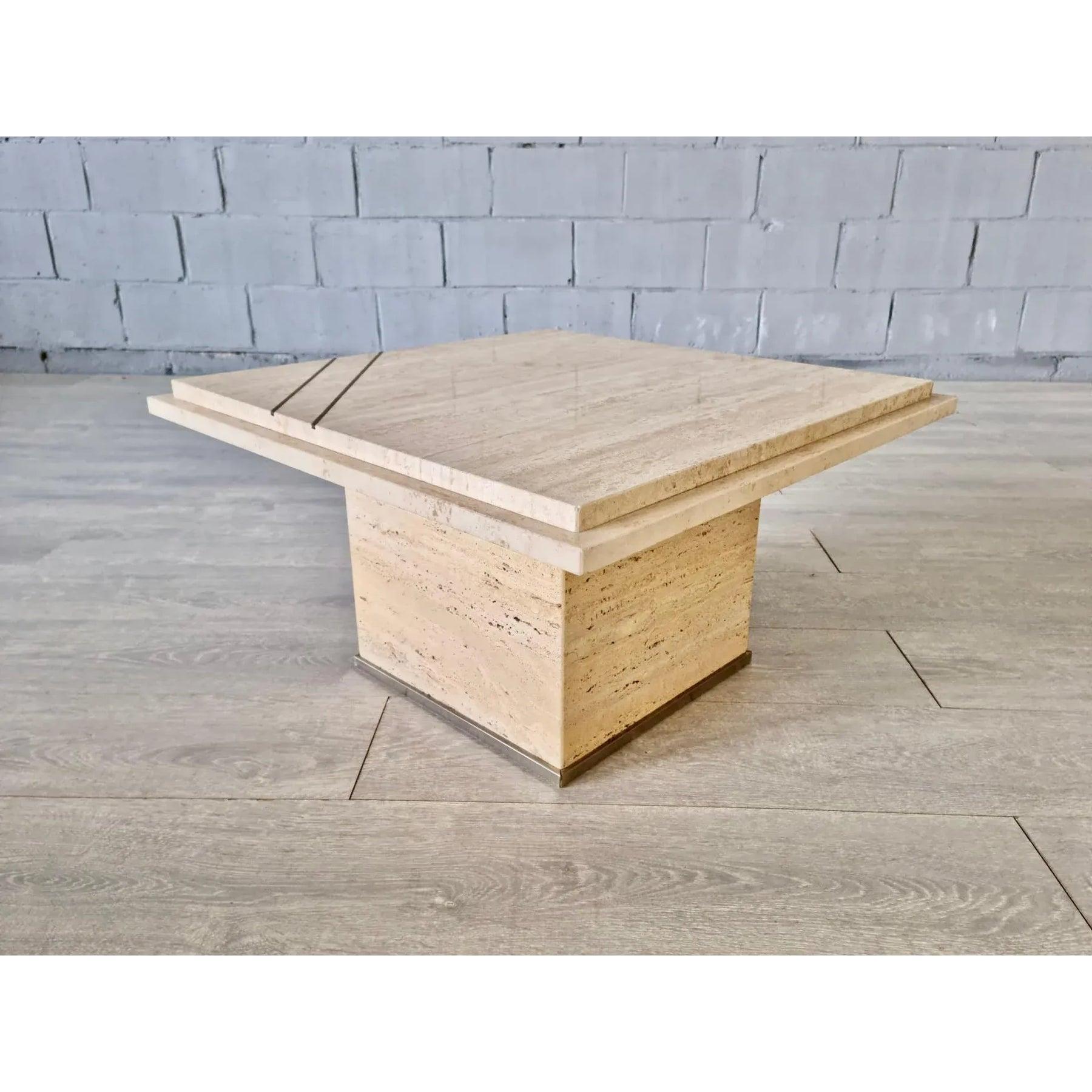 20ième siècle Table basse en métal et travertin de style moderne Willy Rizzo en vente