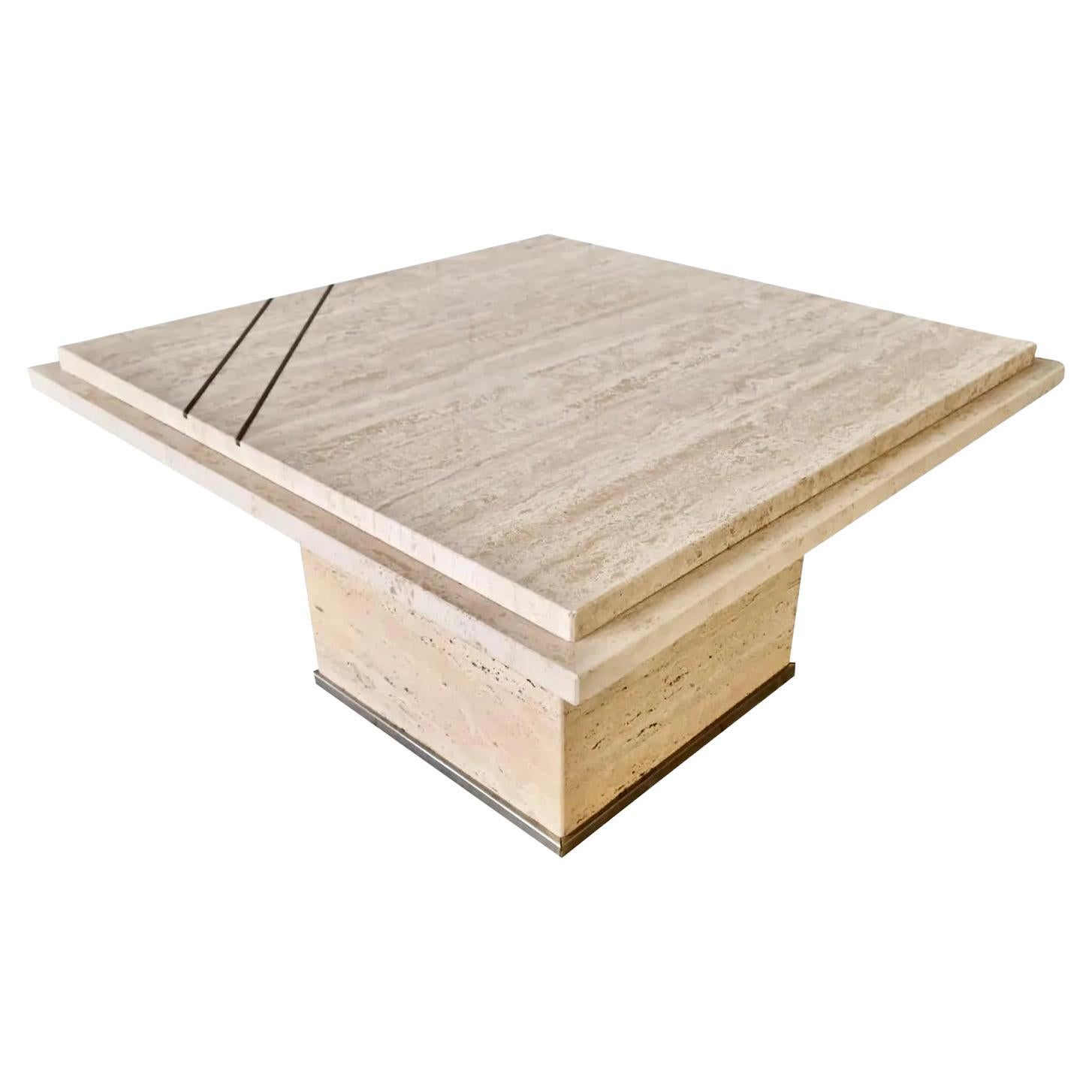 Table basse en métal et travertin de style moderne Willy Rizzo en vente