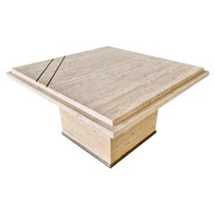 Mid Century Modern Travertine and Metal Coffee Table Willy Rizzo Style