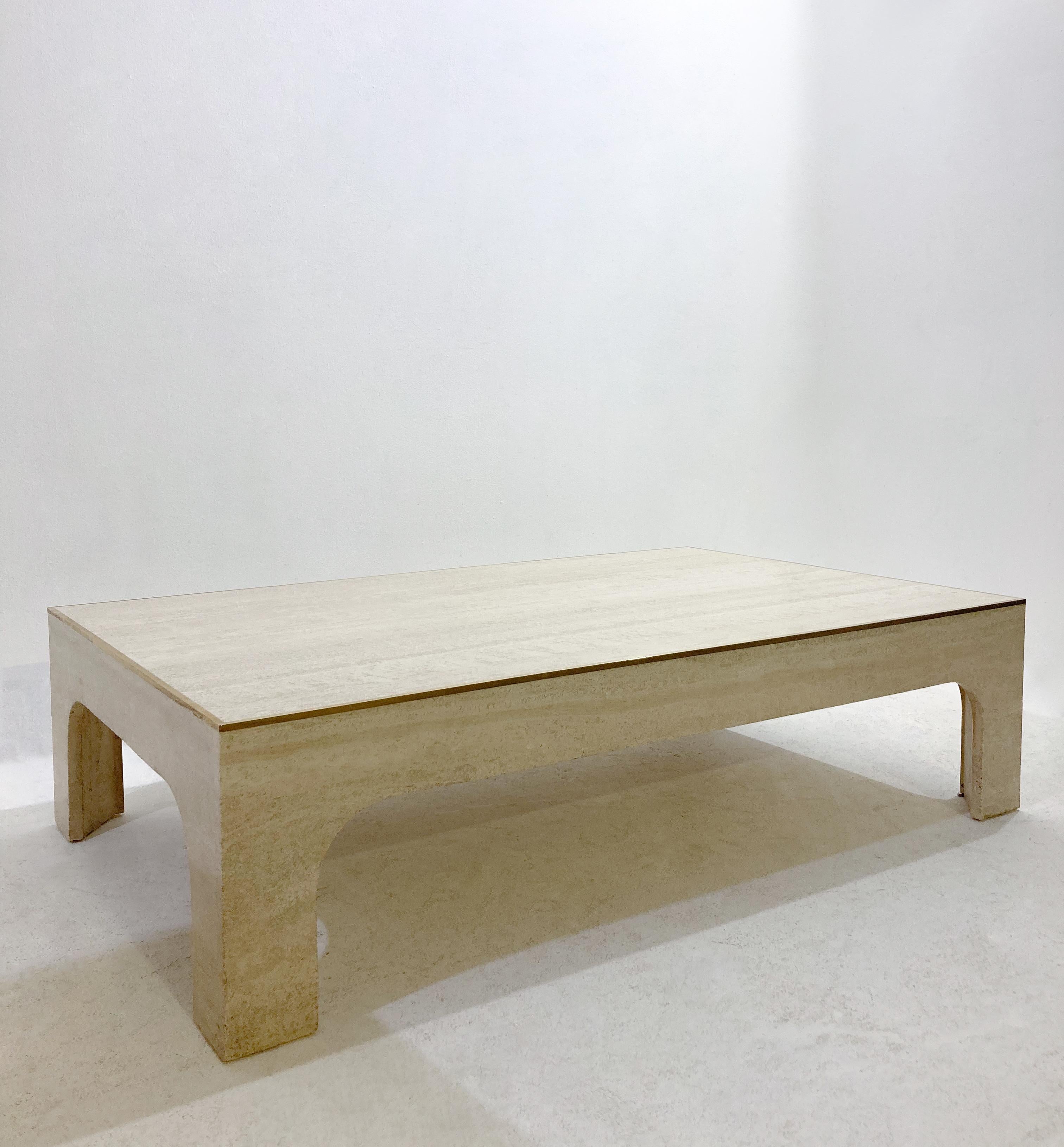 Mid-Century Modern Travertine Coffee Table by Willy Rizzo, Italy, 1960s In Good Condition In Brussels, BE