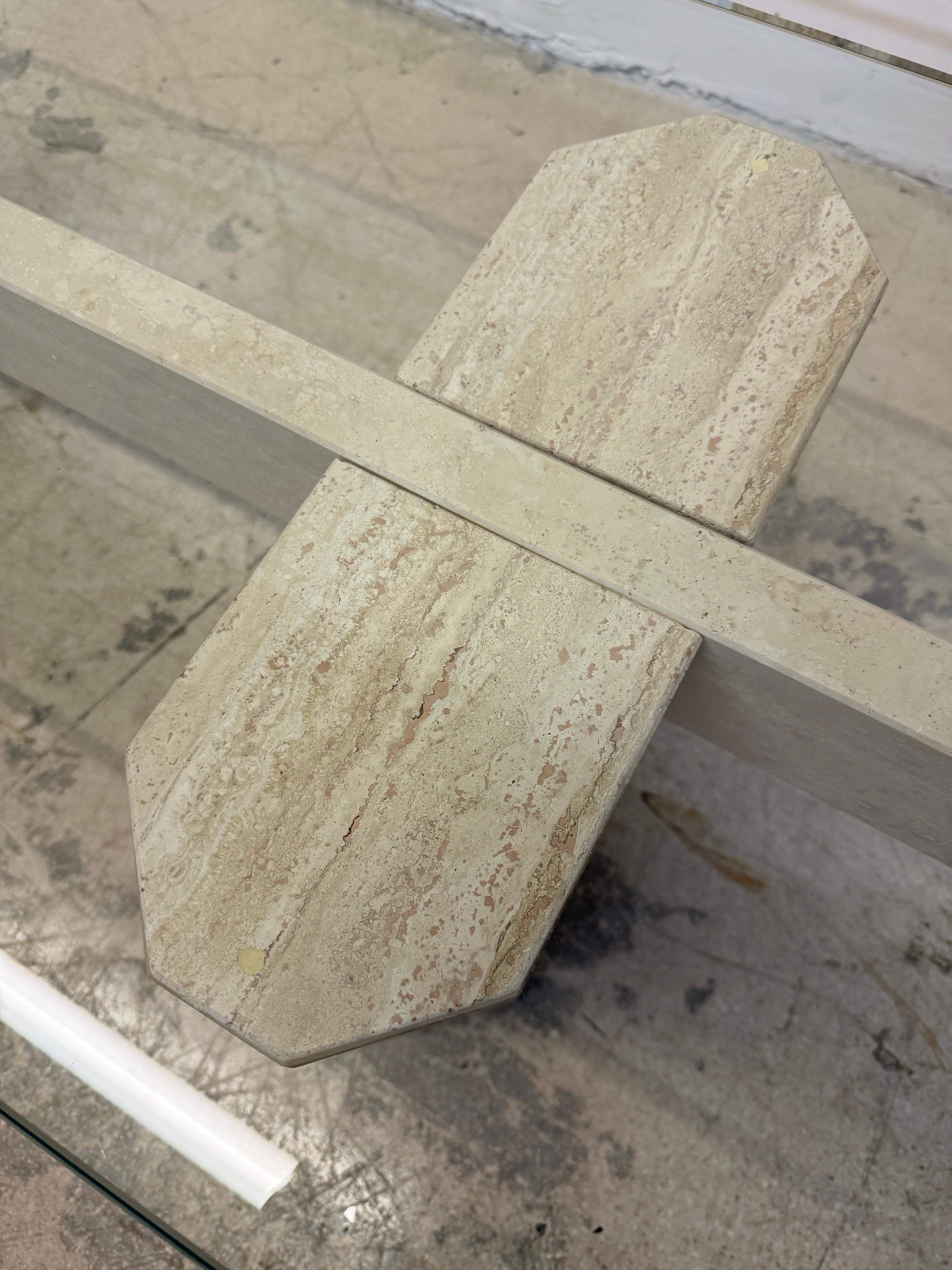 Mid-Century Modern Travertine Coffee Table With Polished Edge Glass Top, 1970s For Sale 6