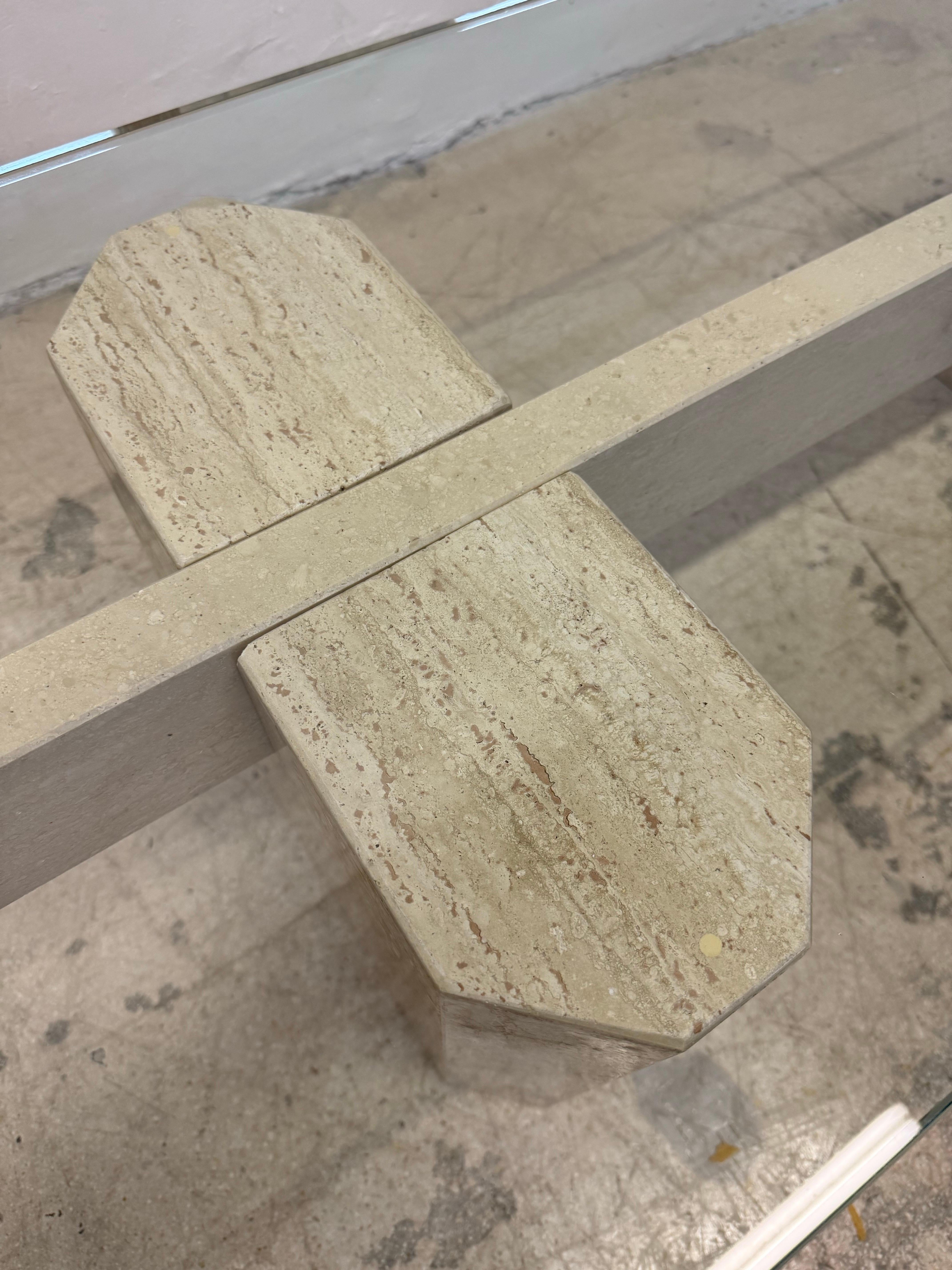 Mid-Century Modern Travertine Coffee Table With Polished Edge Glass Top, 1970s For Sale 7