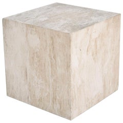 Mid-Century Modern Travertine Cube Side Table