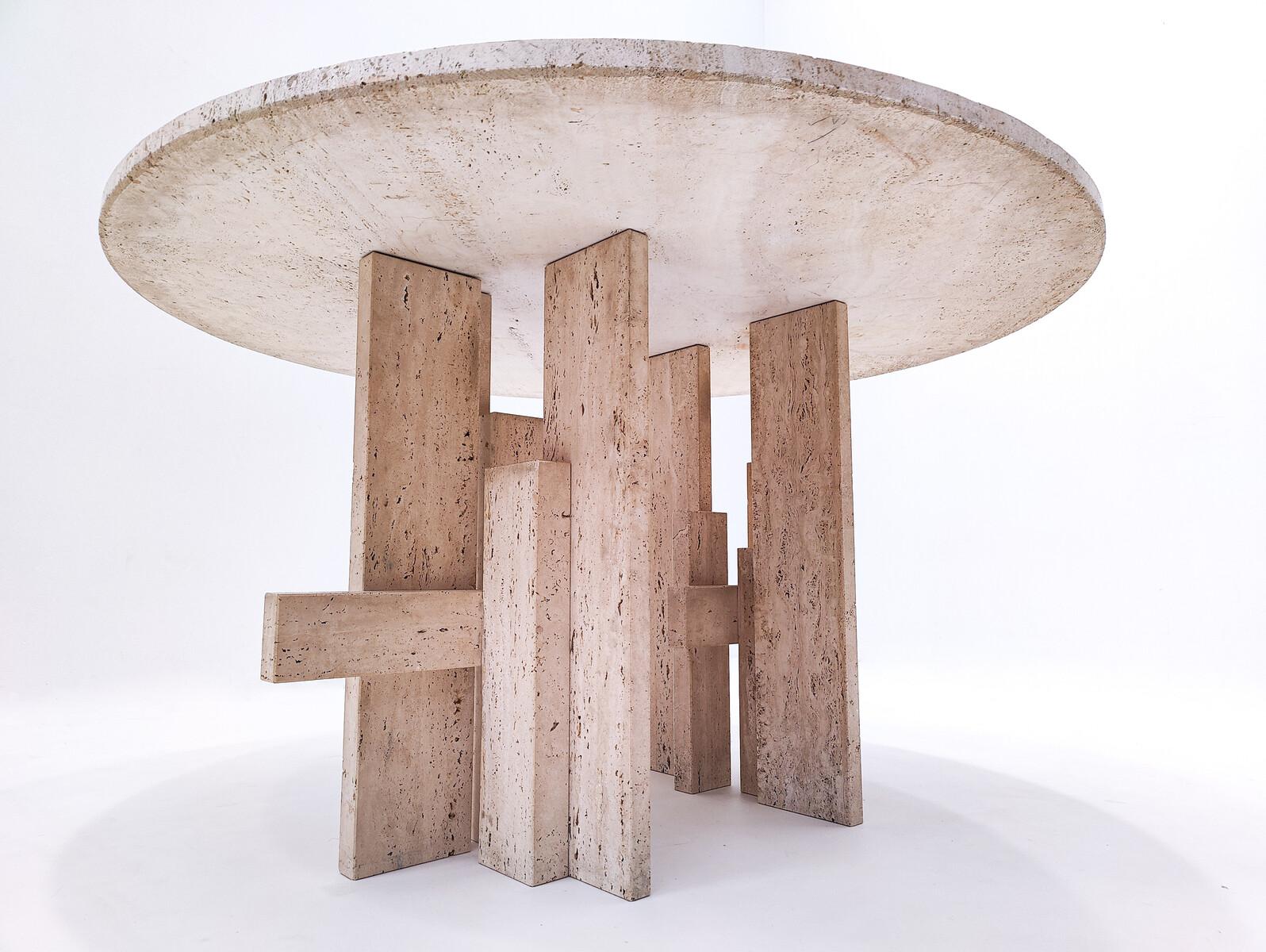 Mid-Century Modern Travertine Dining Table by Willy Ballez, 1970s For Sale 7