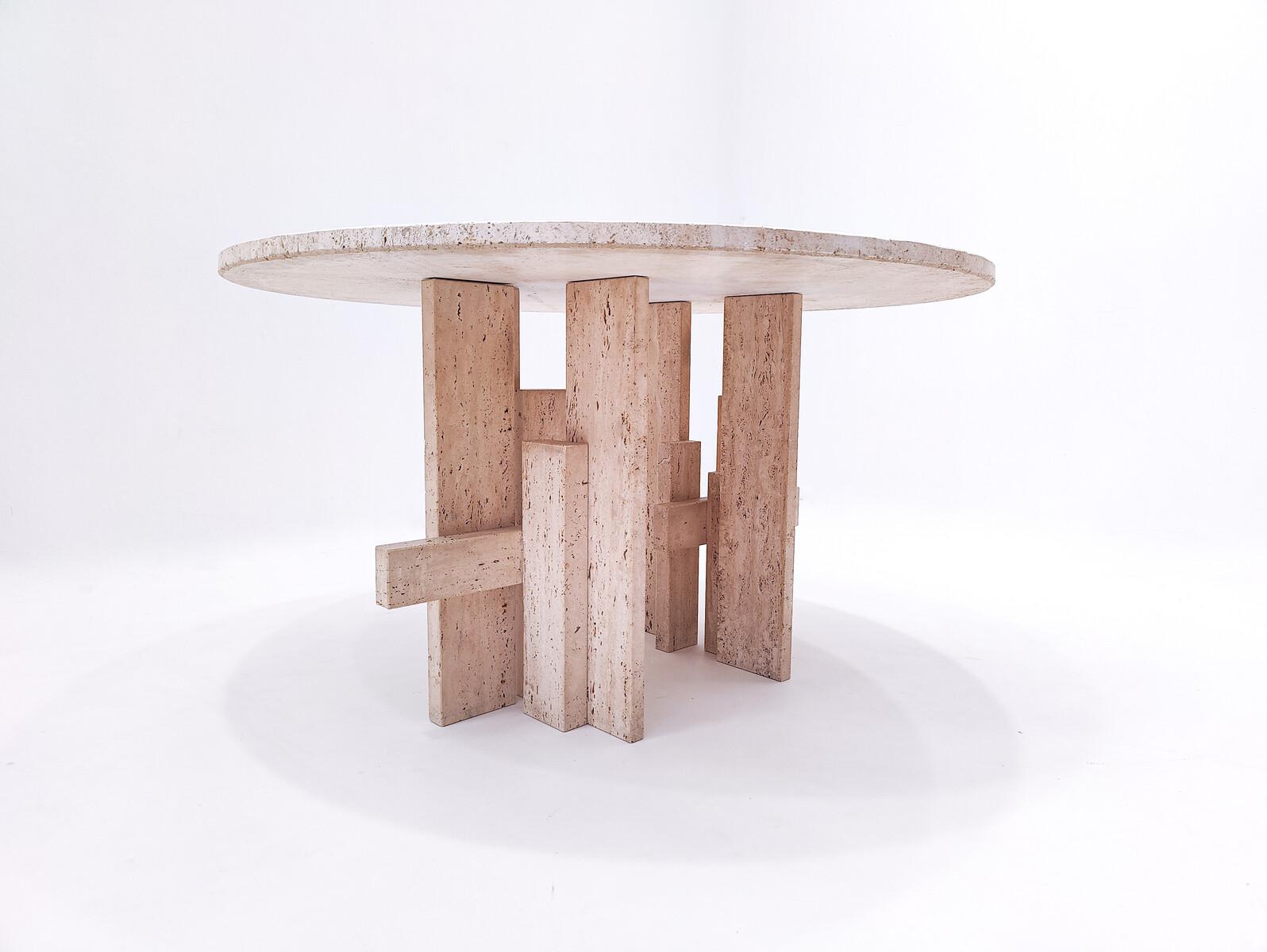 European Mid-Century Modern Travertine Dining Table by Willy Ballez, 1970s For Sale