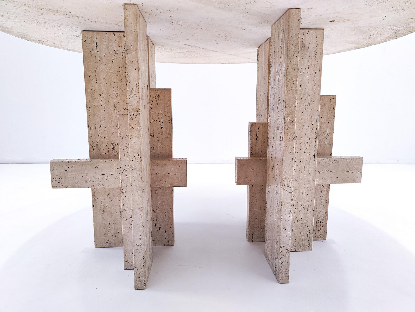 Mid-Century Modern Travertine Dining Table by Willy Ballez, 1970s For Sale 2