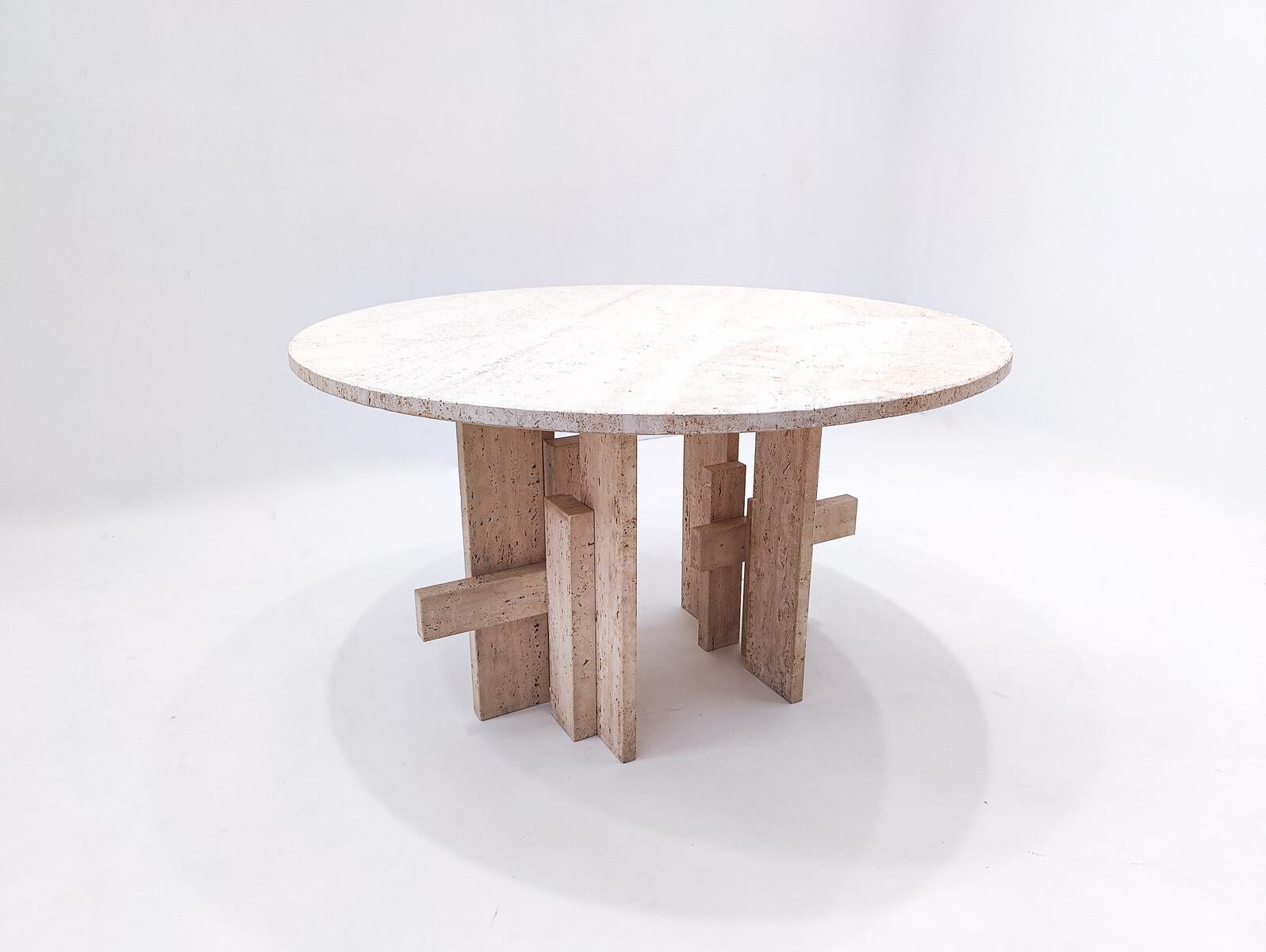 Mid-Century Modern Travertine Dining Table by Willy Ballez, 1970s For Sale 5