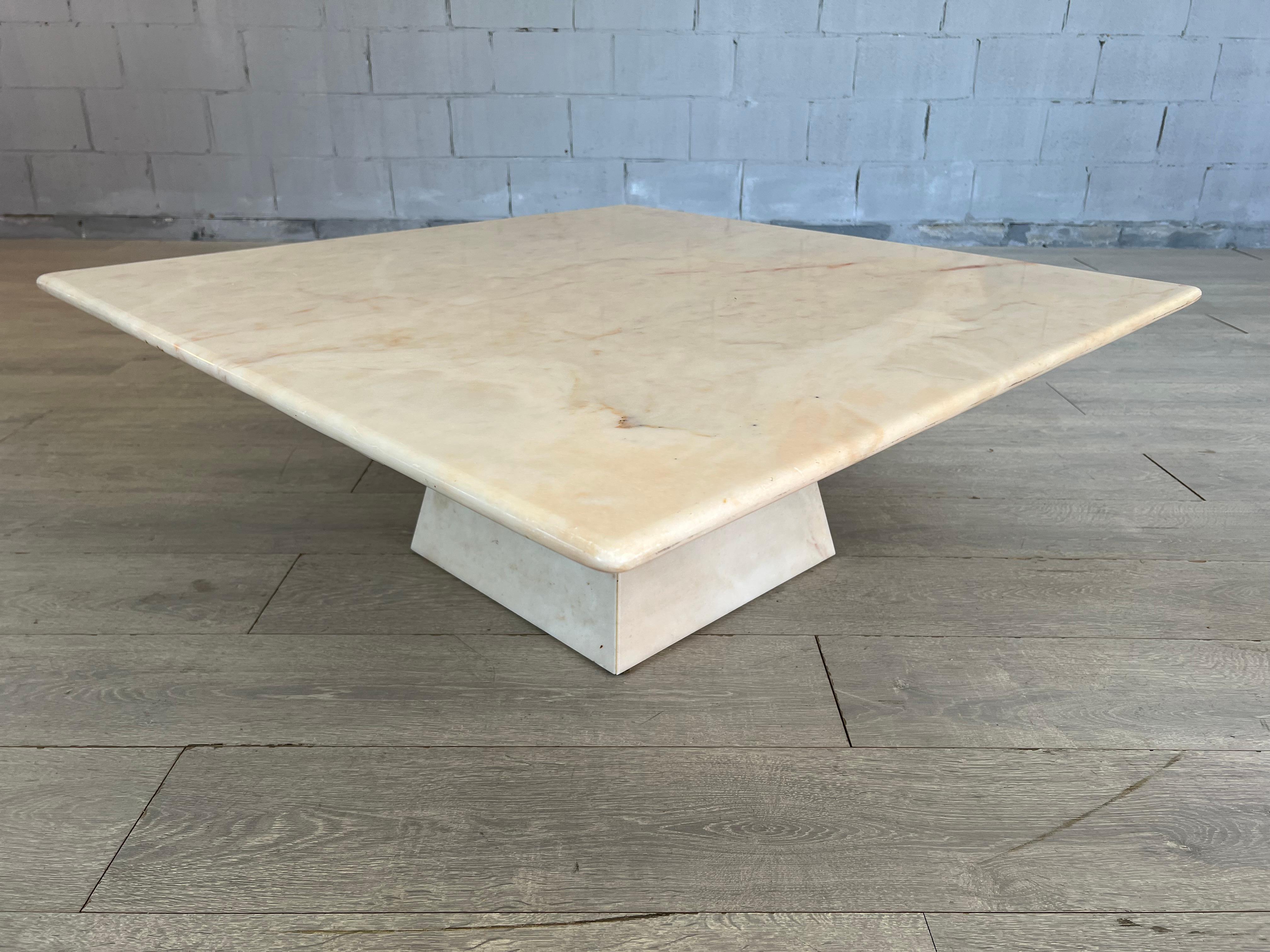 Italian Mid Century Modern Travertine Pyramid Base Coffee Table Willy Rizzo Styled For Sale