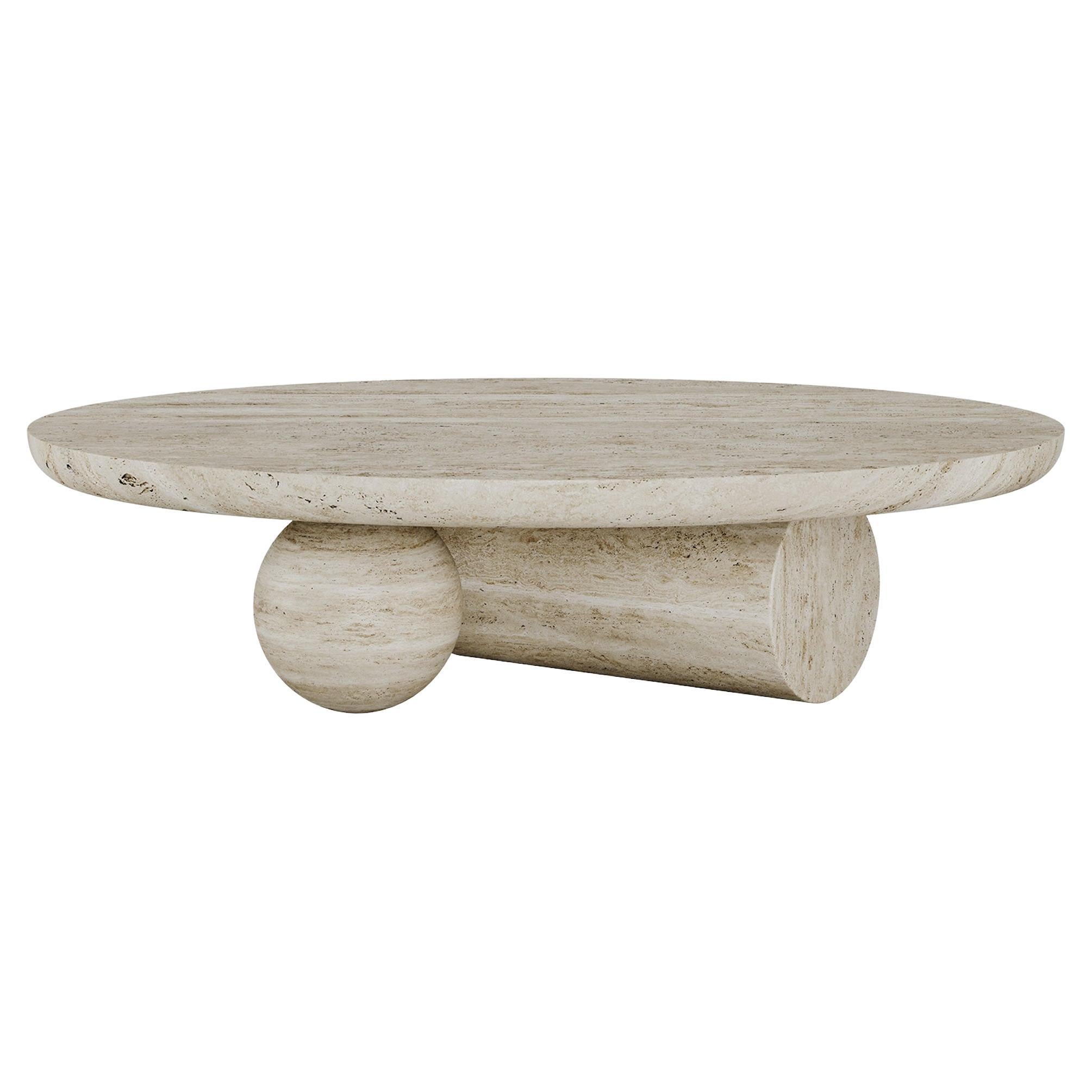 Mid-Century Modern Oval Ravel Coffee Table in Travertine by Mavo Atelier For Sale