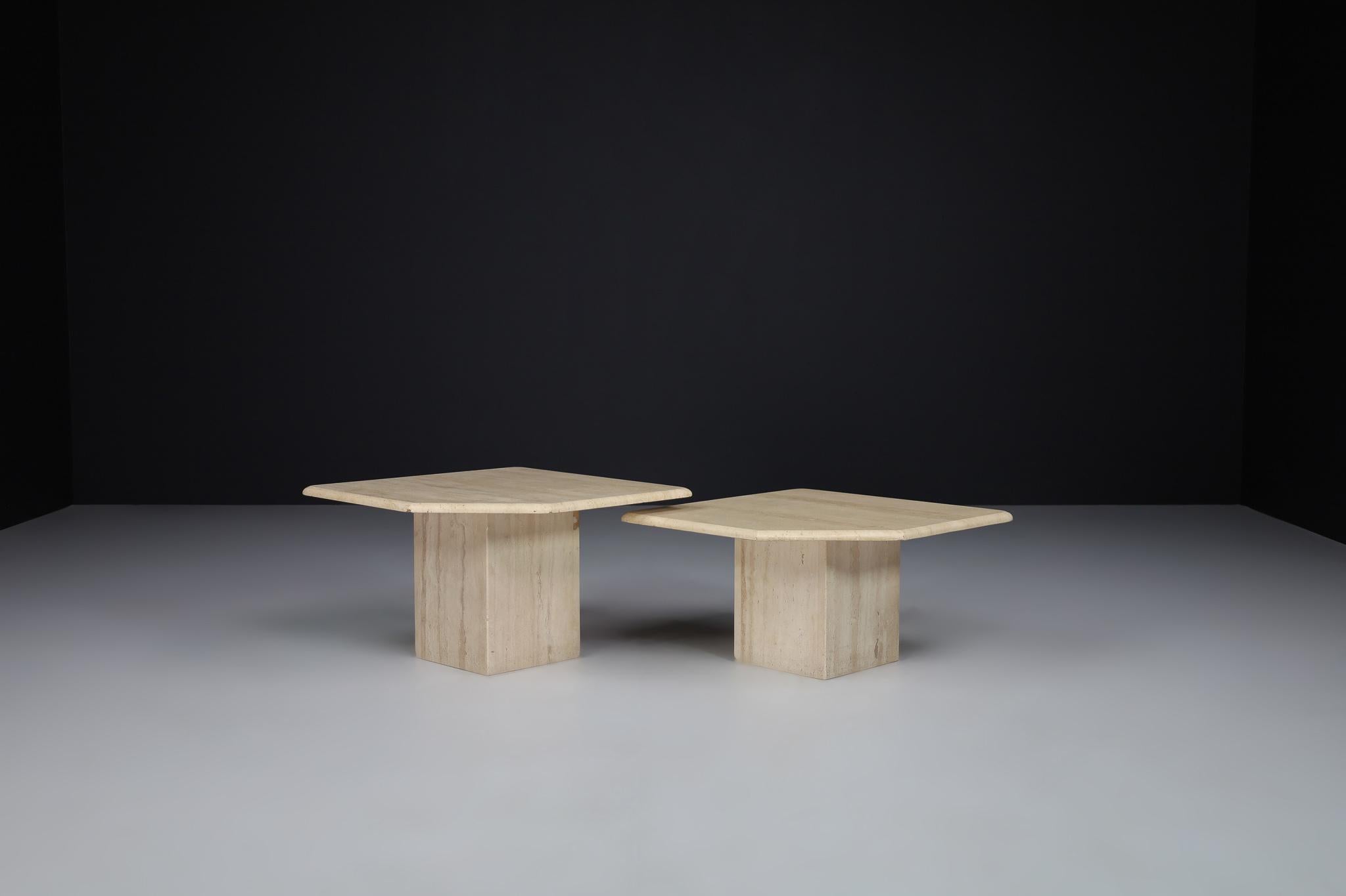 Italian Mid-Century Modern Travertine Side or End Tables, Italy 1970s For Sale