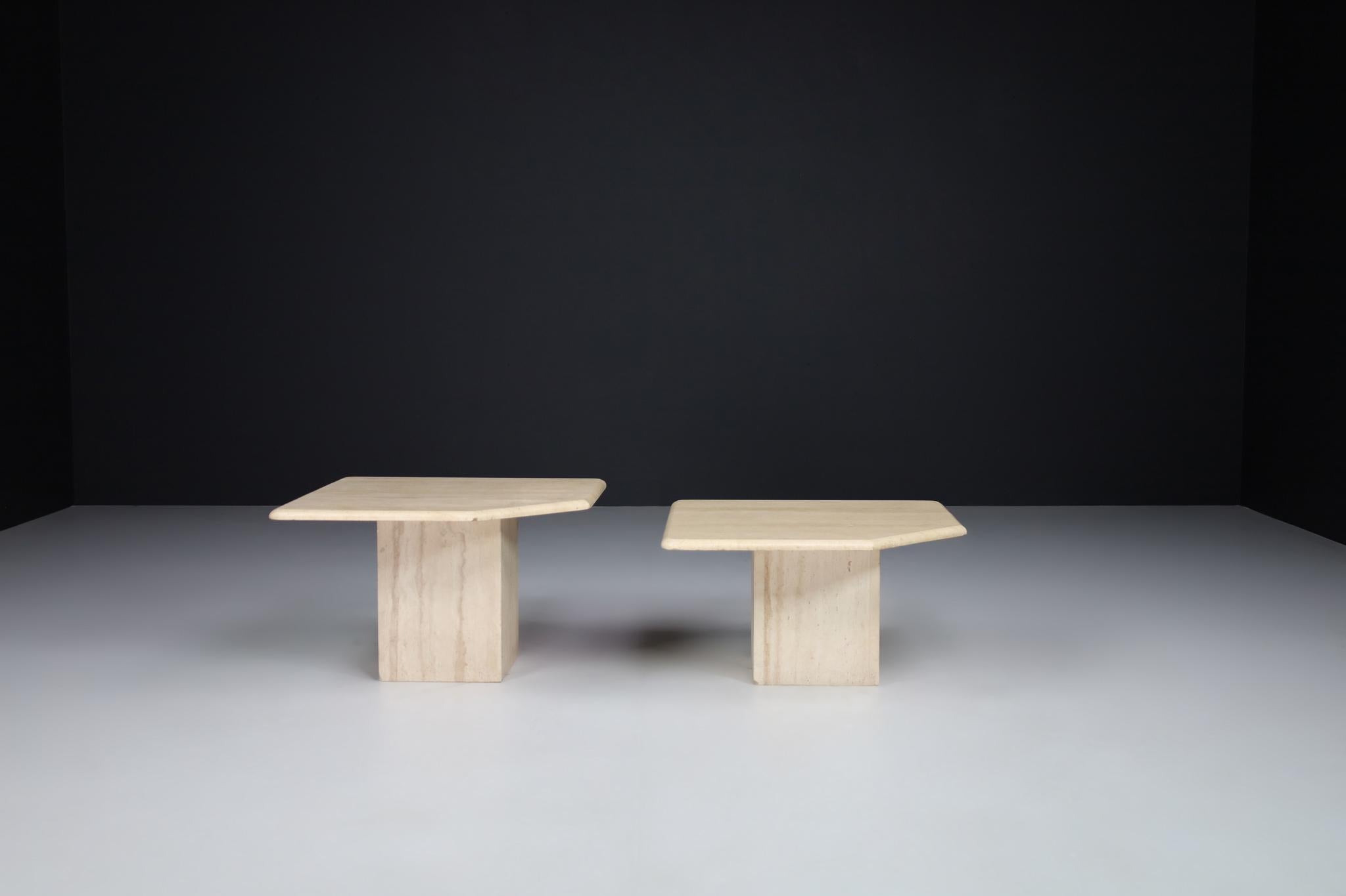 Late 20th Century Mid-Century Modern Travertine Side or End Tables, Italy 1970s For Sale