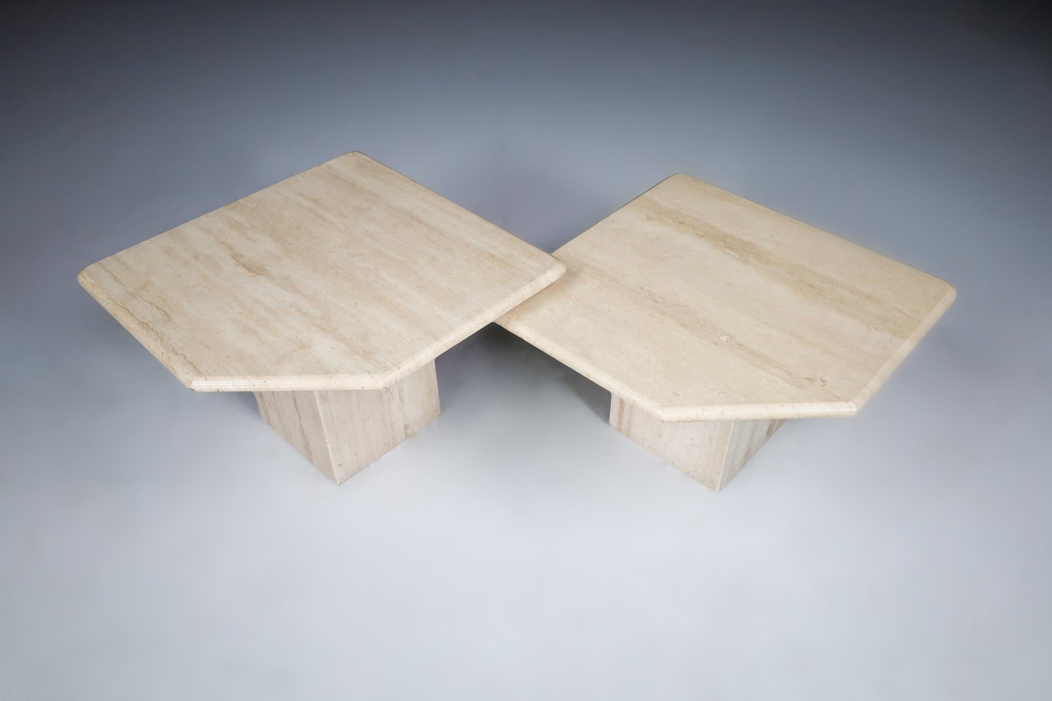 Mid-Century Modern Travertine Side or End Tables, Italy 1970s For Sale 1