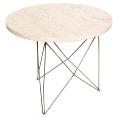 Mid-Century Modern Travertine Side Table Eiffel Tower Base